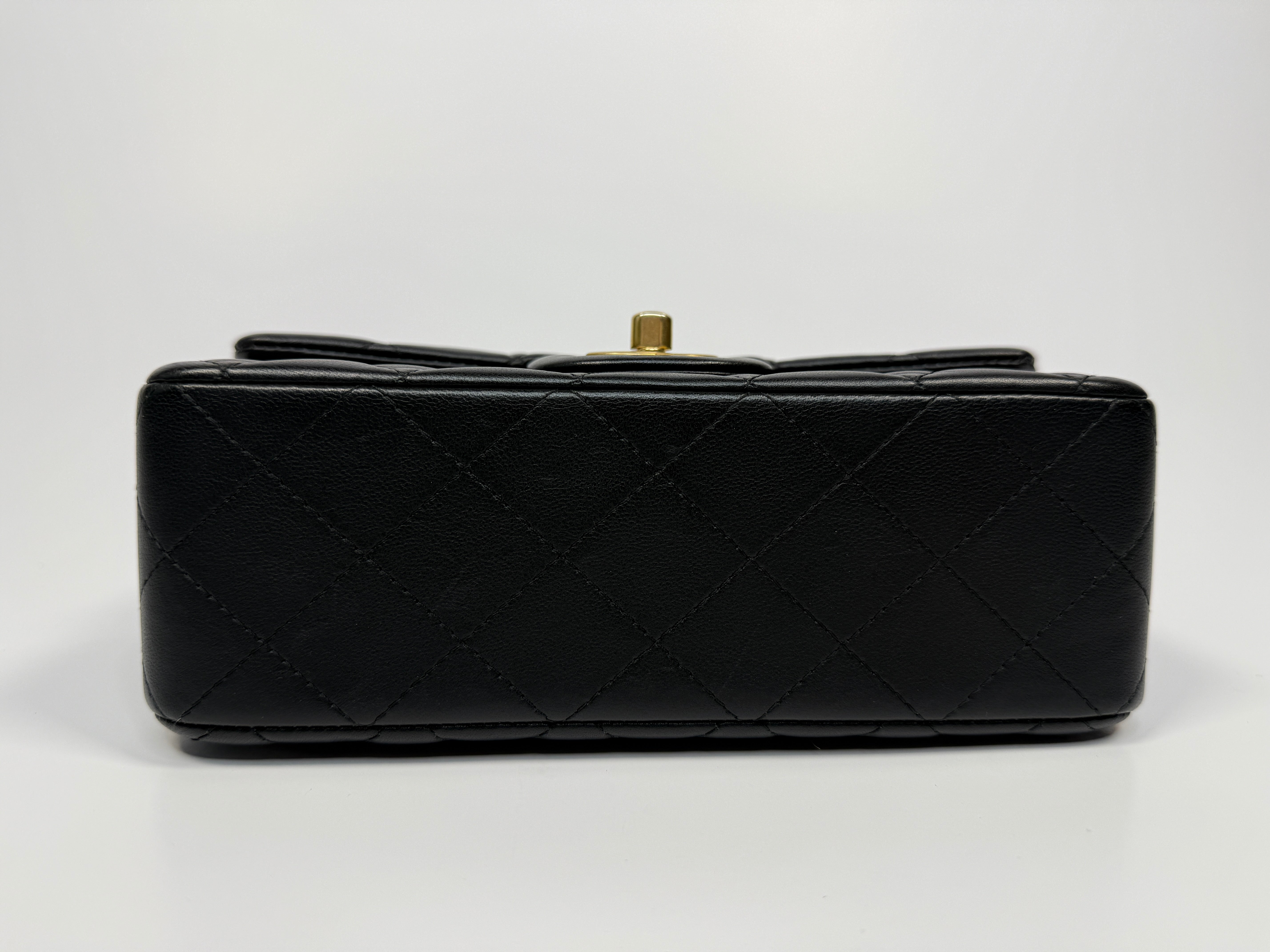 Chanel Mini Rectangle Top Handle Flap Bag In Black Lambskin With GHW