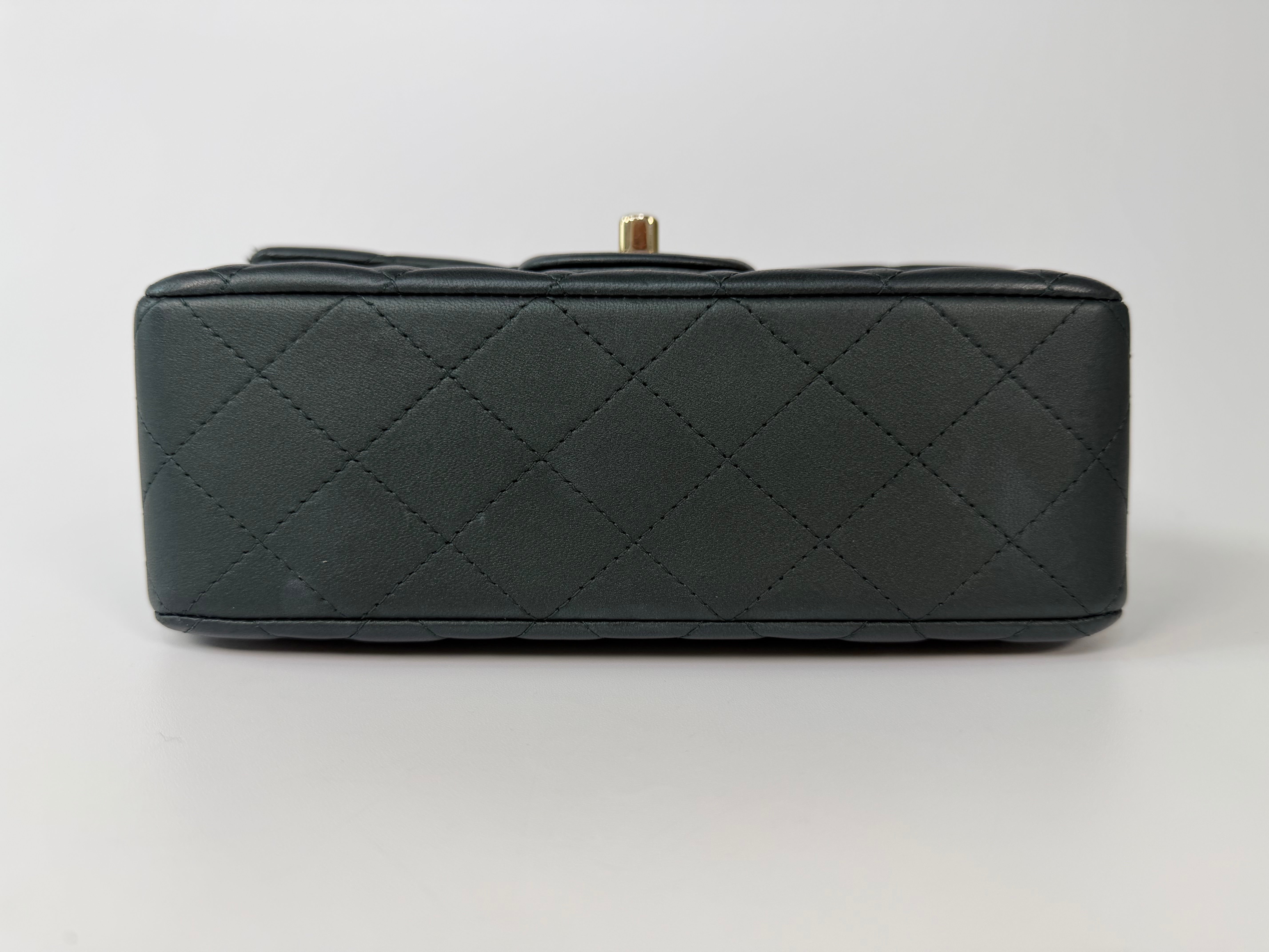 Chanel Mini Rectangle Top Handle In Metallic Green Lambskin Leather Gold Hardware. 100% authentic and preloved in excellent condition.
