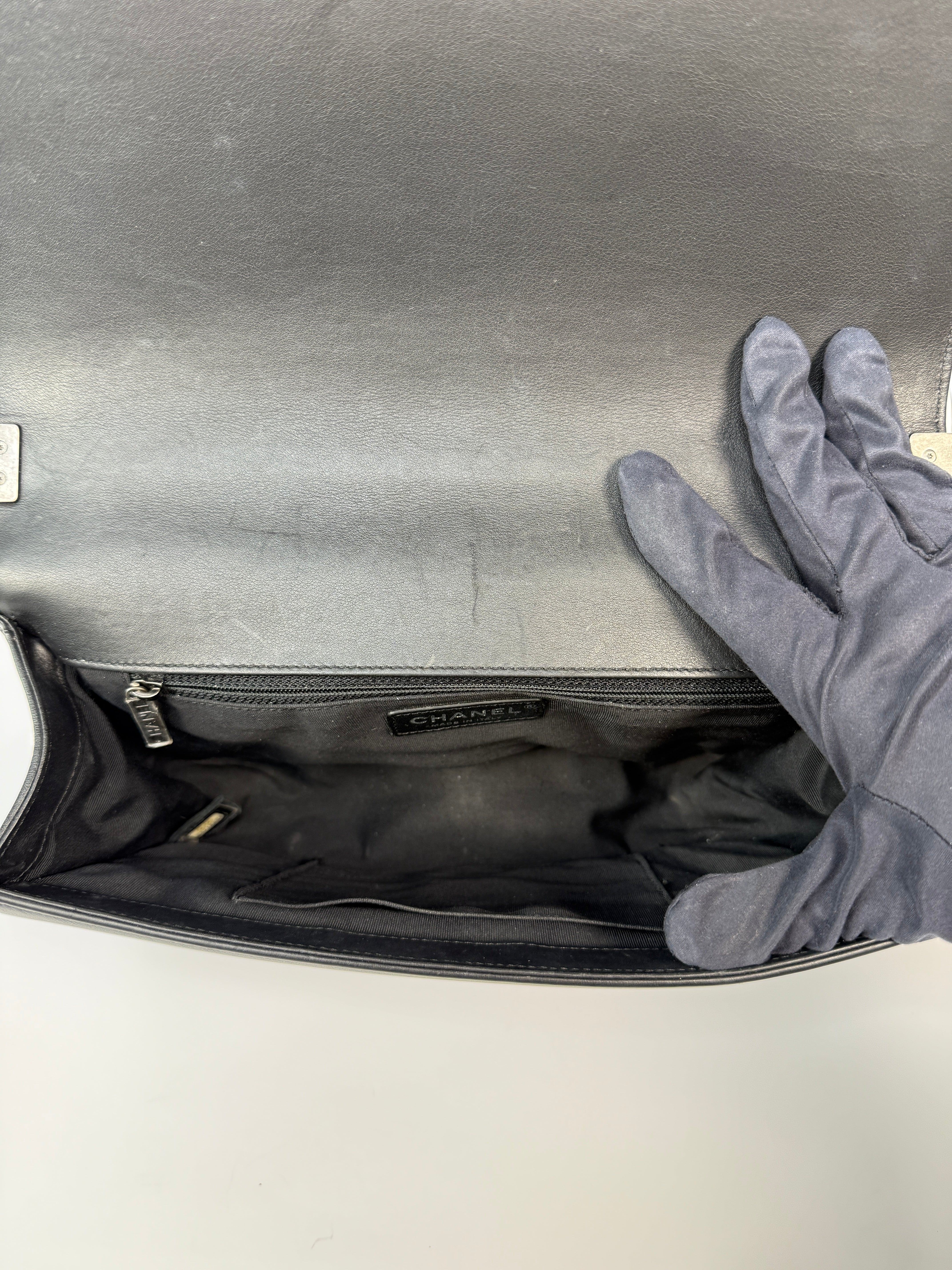 Chanel Boy Bag Large In Black Calfskin Leather RHW