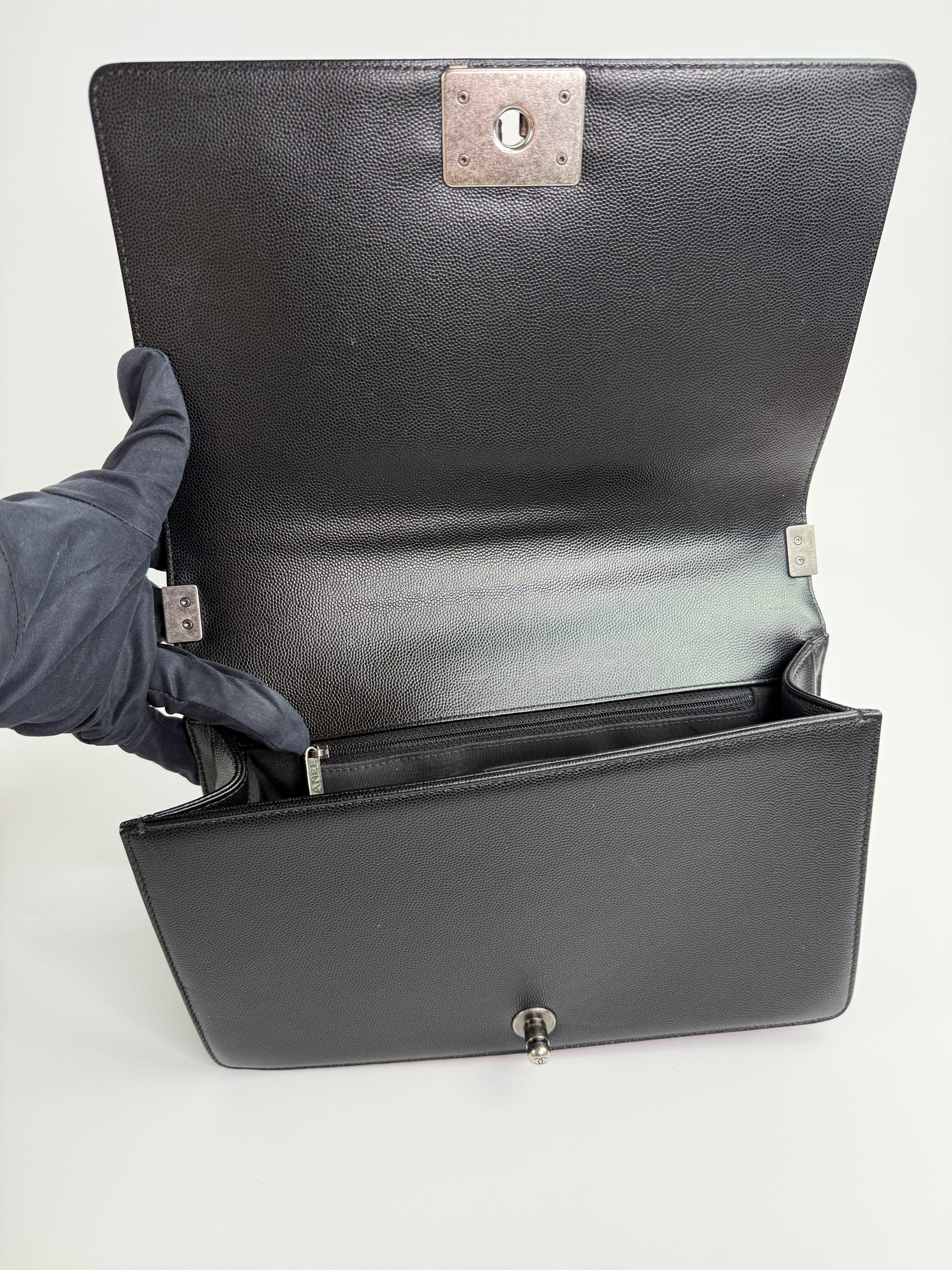 Chanel Boy Bag Large In Black Caviar Leather RHW