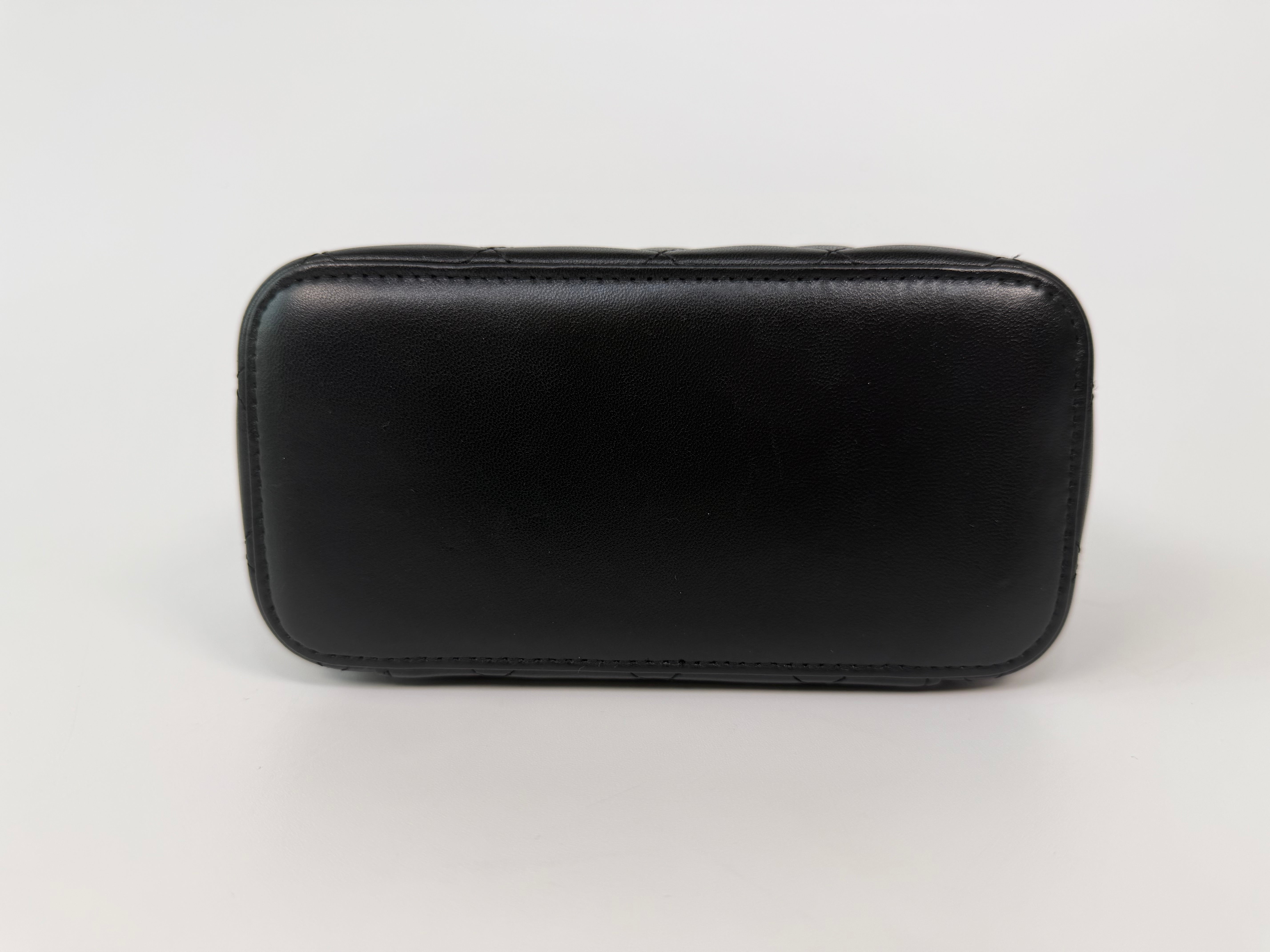 Chanel Vanity Top Handle In Black Lambskin With Pale Gold Hardware