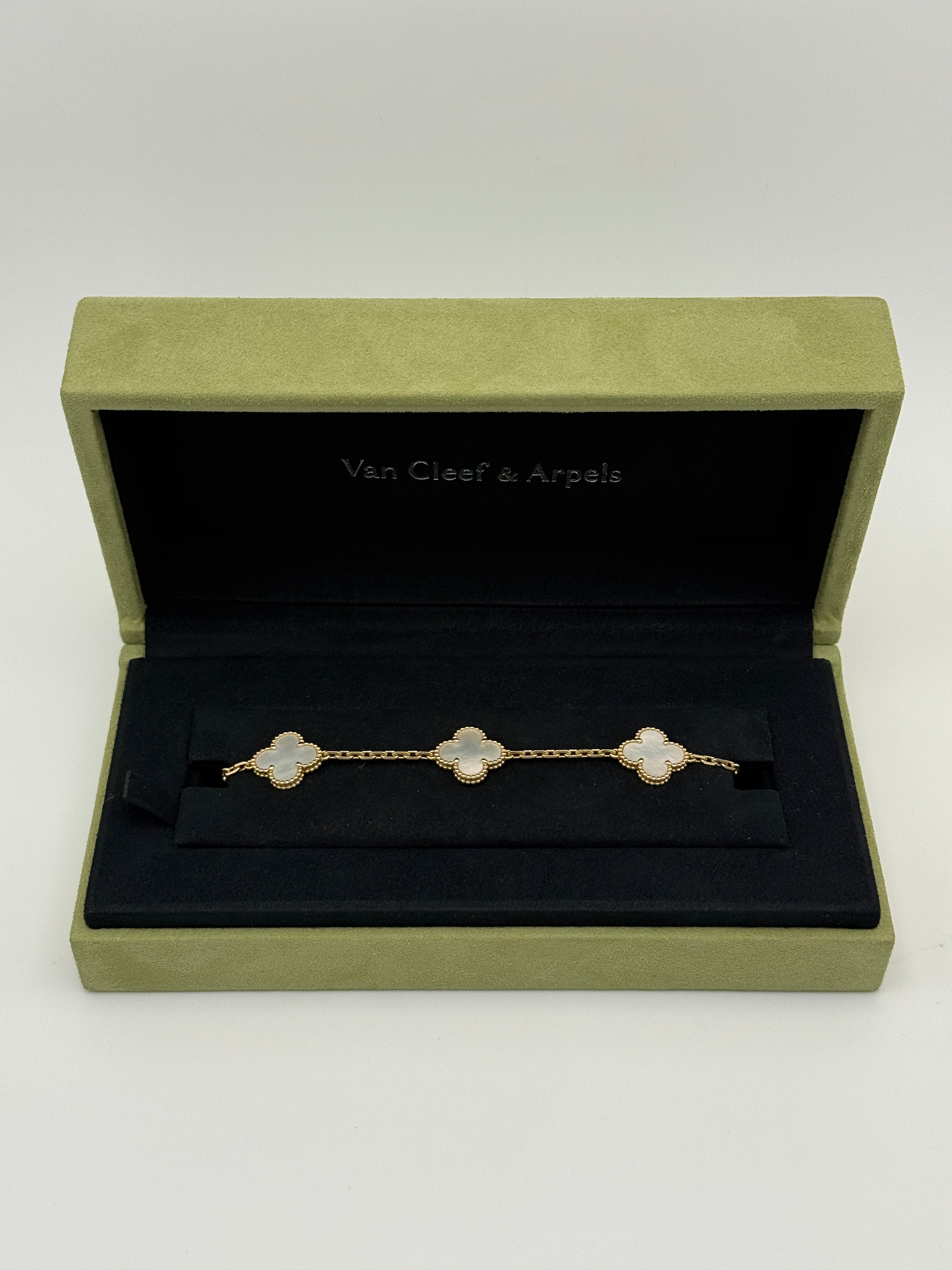 Van Cleef & Arpels Vintage Alhambra Bracelet, 5 Motifs Mother Of Pearl