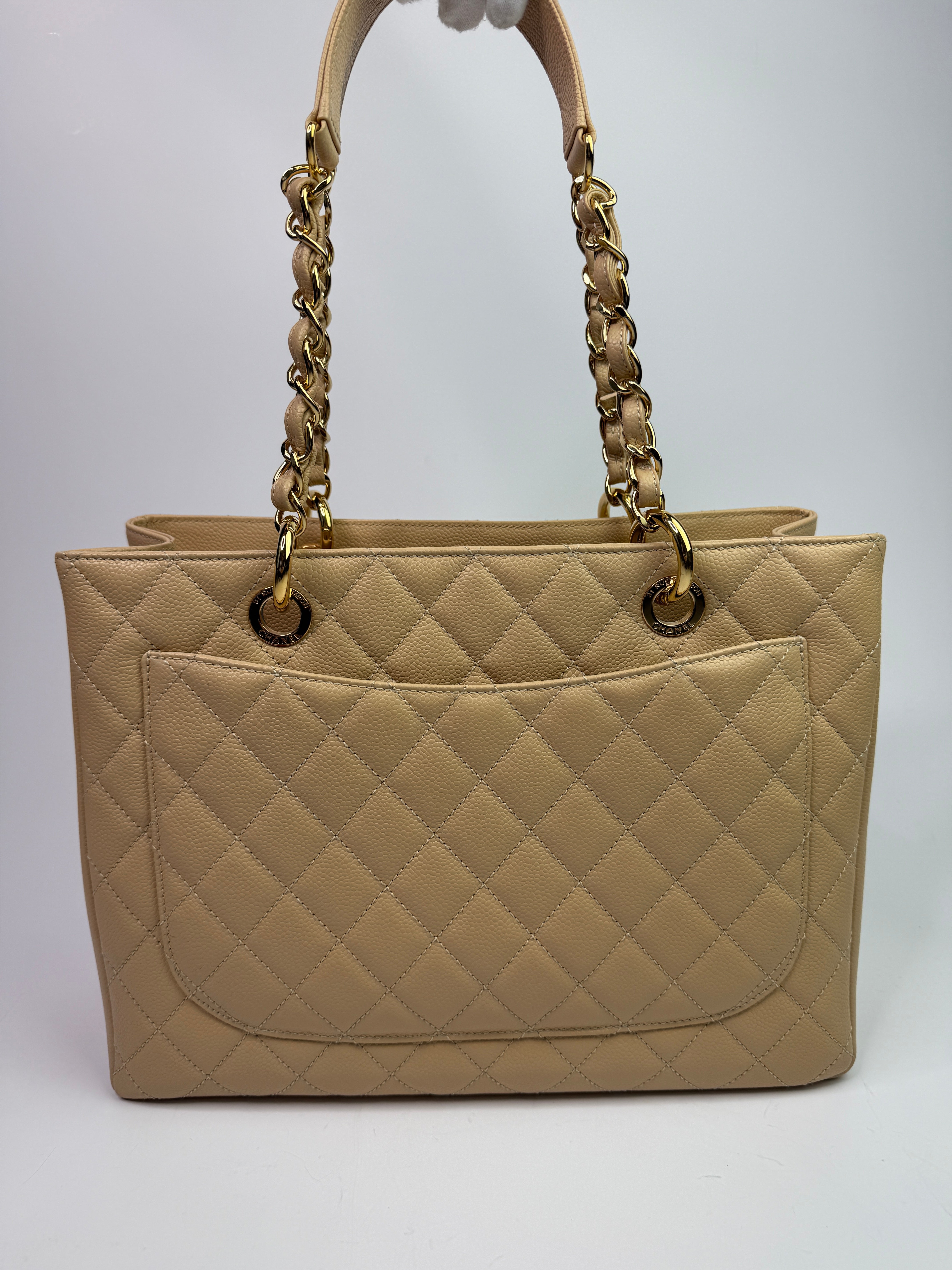 Chanel Grand Shopper Tote In Beige Caviar Leather With GHW