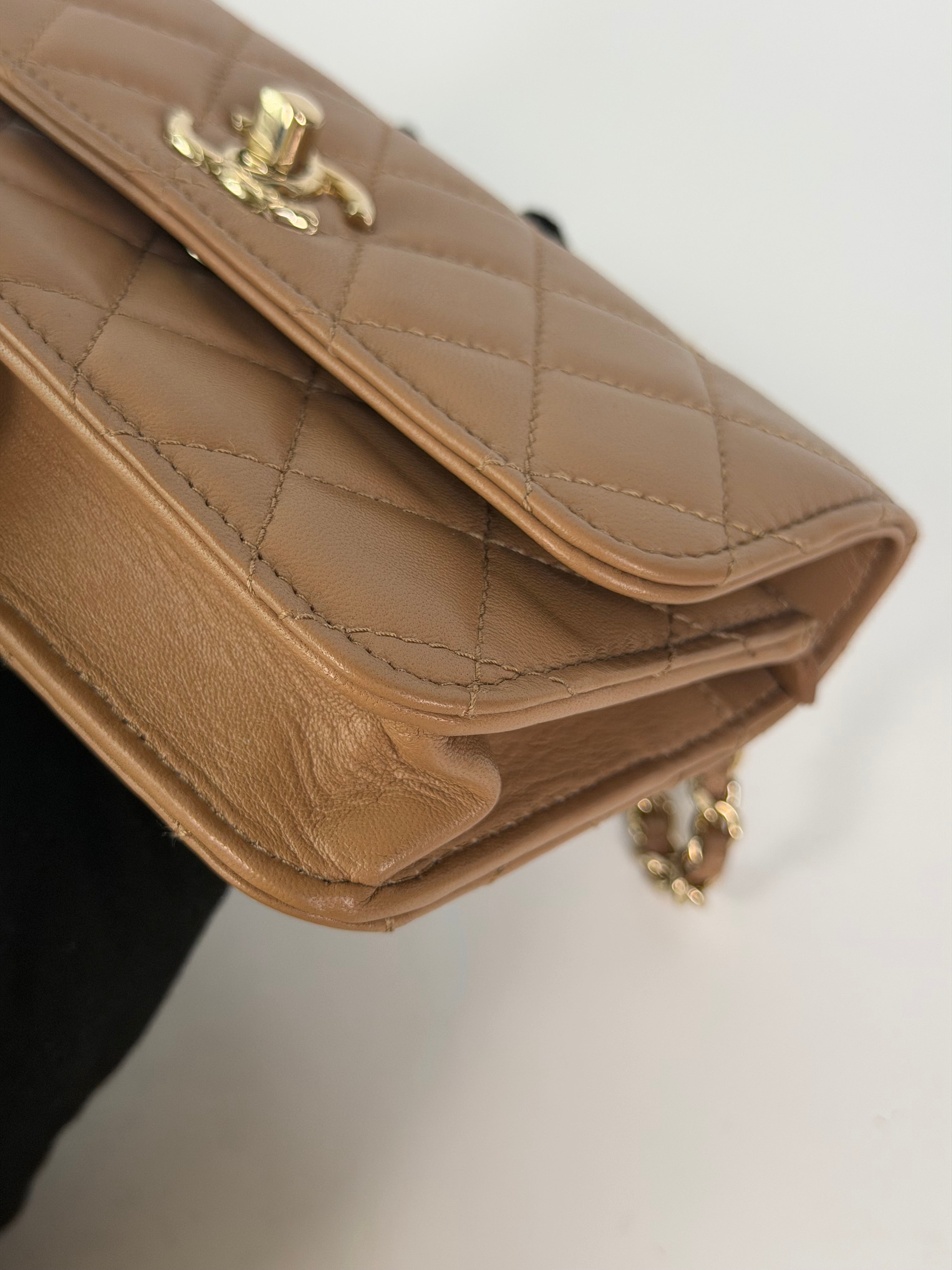 Chanel Trendy Wallet On Chain In Beige Lambskin With Gold Hardware. Authentic and preloved in excellent condition. 100% guarantee