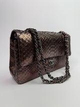 Chanel Medium Double Flap Bag In Brown Python With SHW