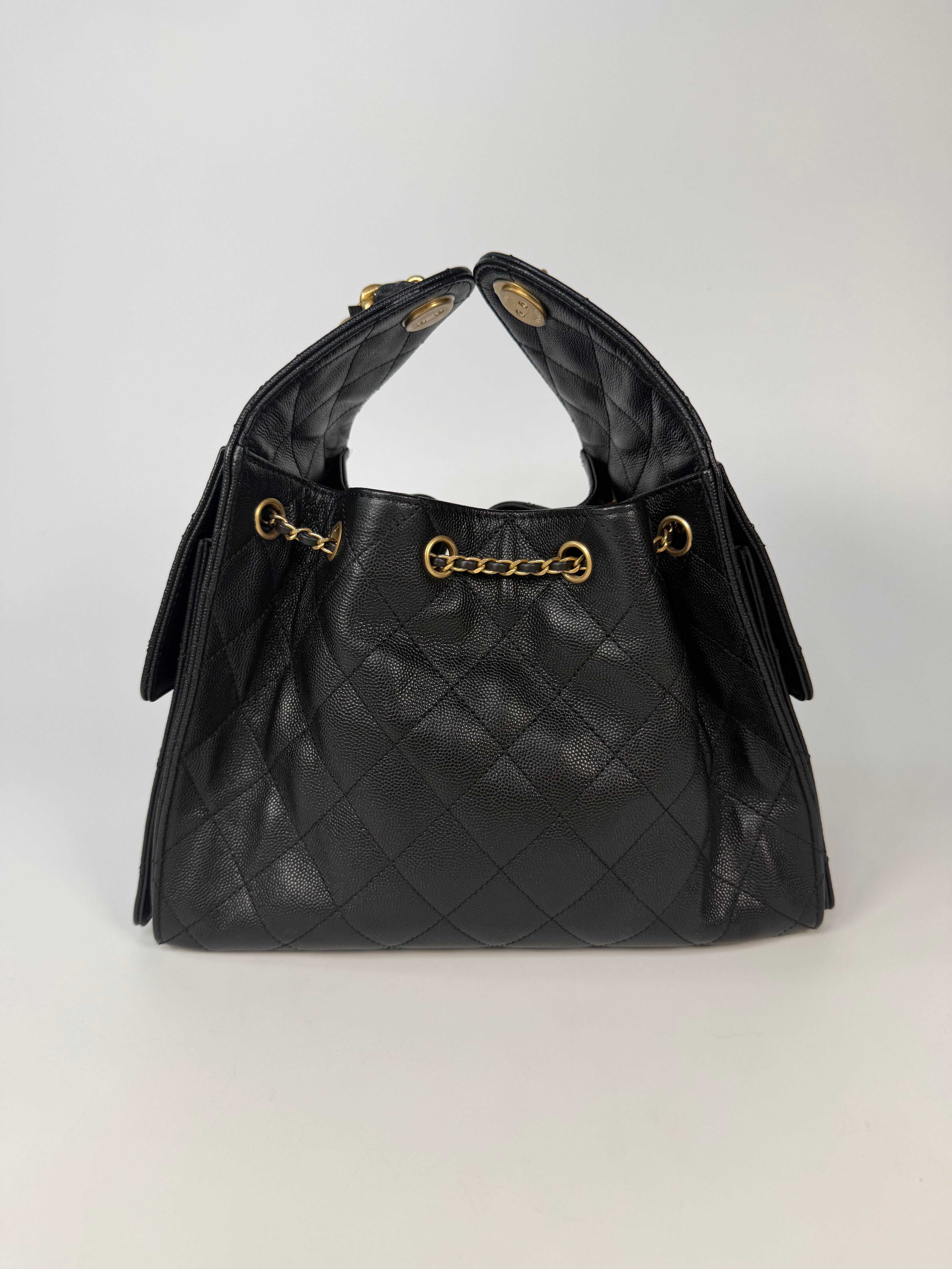Chanel 25 Small In Black Caviar Leather With Gold Hardware in excellent condition 100% authentic and preloved
