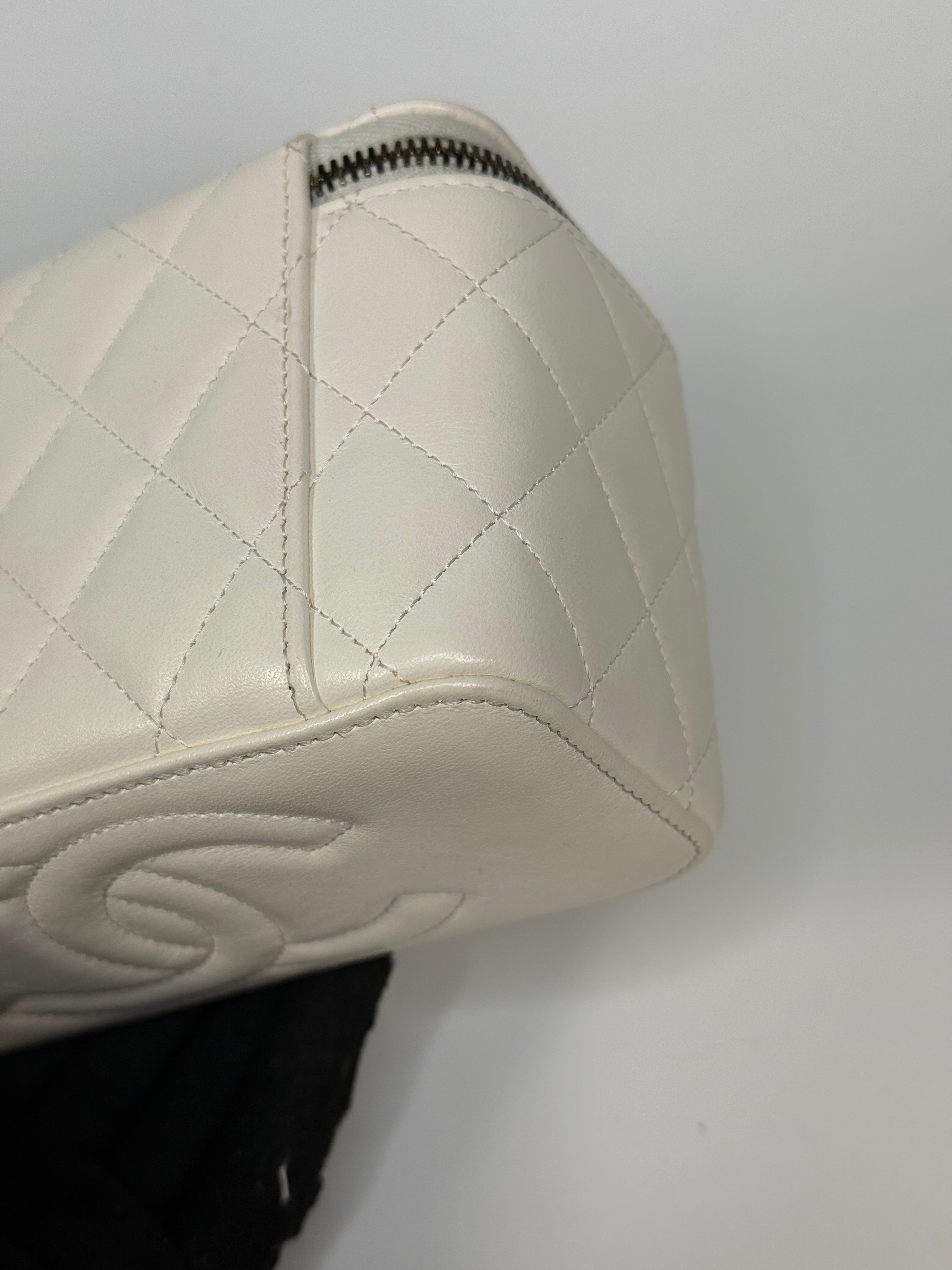 Authentic and preloved Chanel Quilted Pearl Crush Mini Vanity In White Lambskin Leather With Aged Gold Hardware