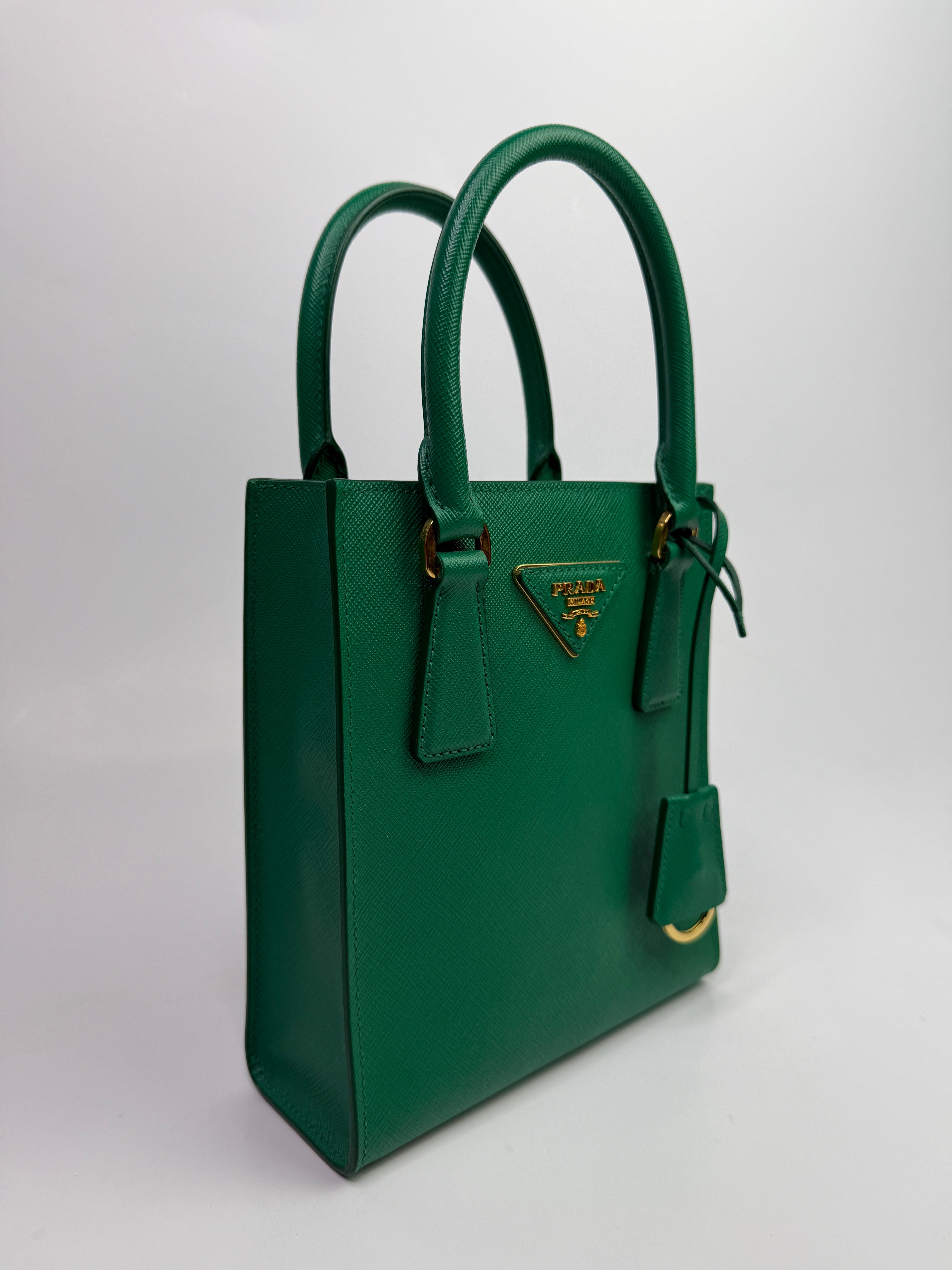 Prada Mini Tote In Green Saffiano Leather