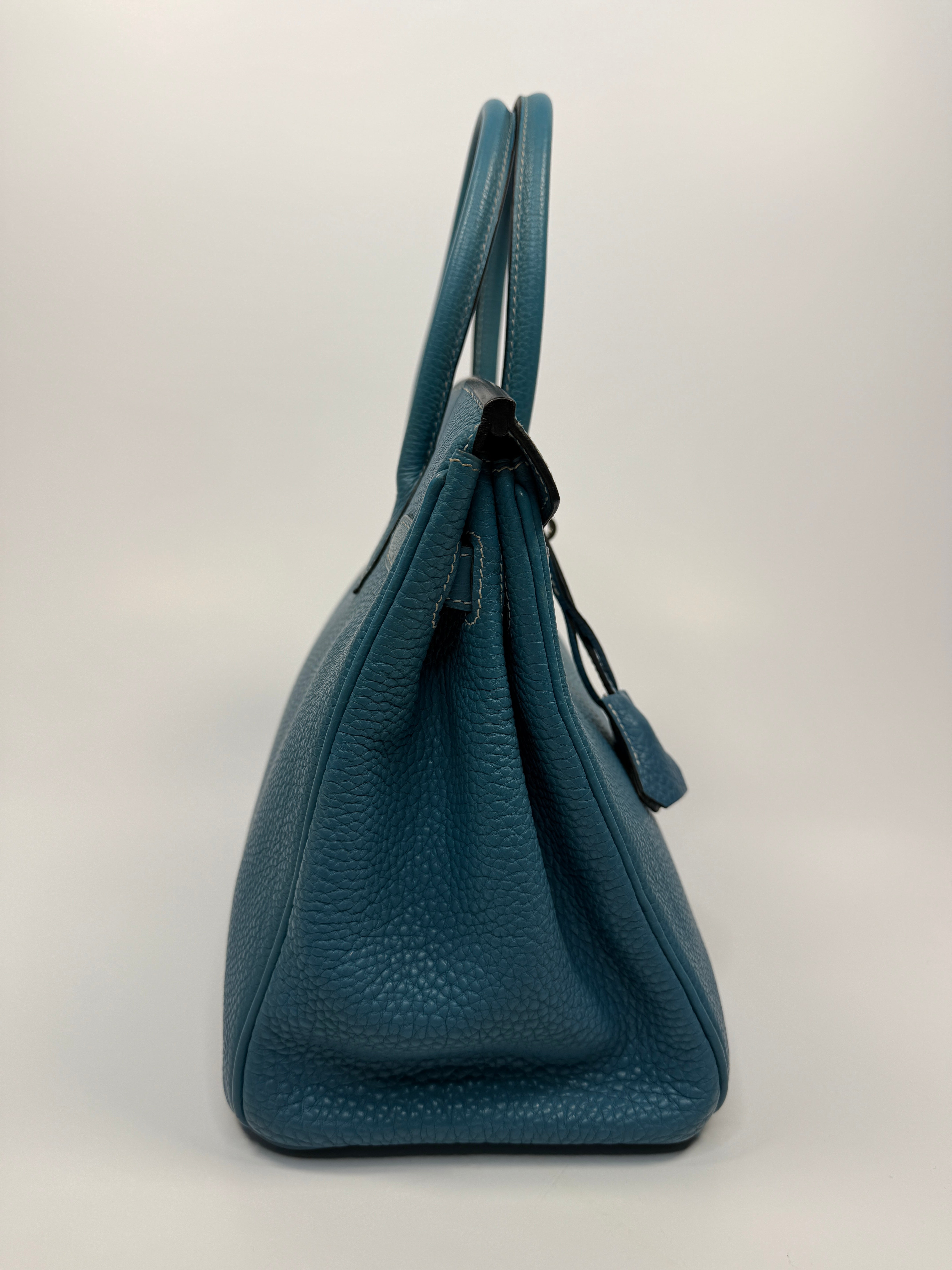 Authentic Pre Loved Hermès Birkin 30 In Blue Jean Togo Leather With Palladium Hardware Excellent Condition