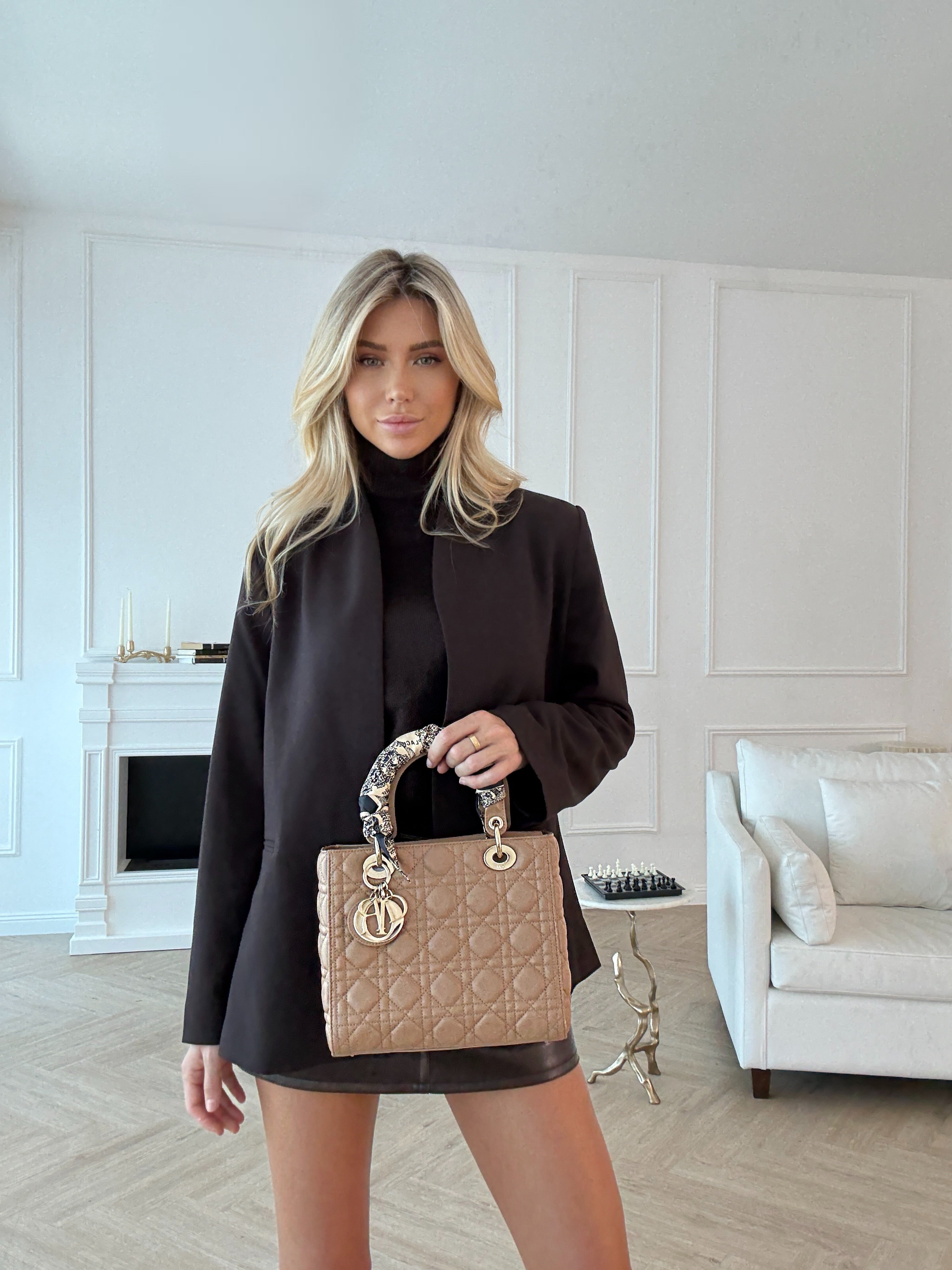 Authentic pre-loved Christian Dior Medium Lady Dior Bag in gold with gold hardware