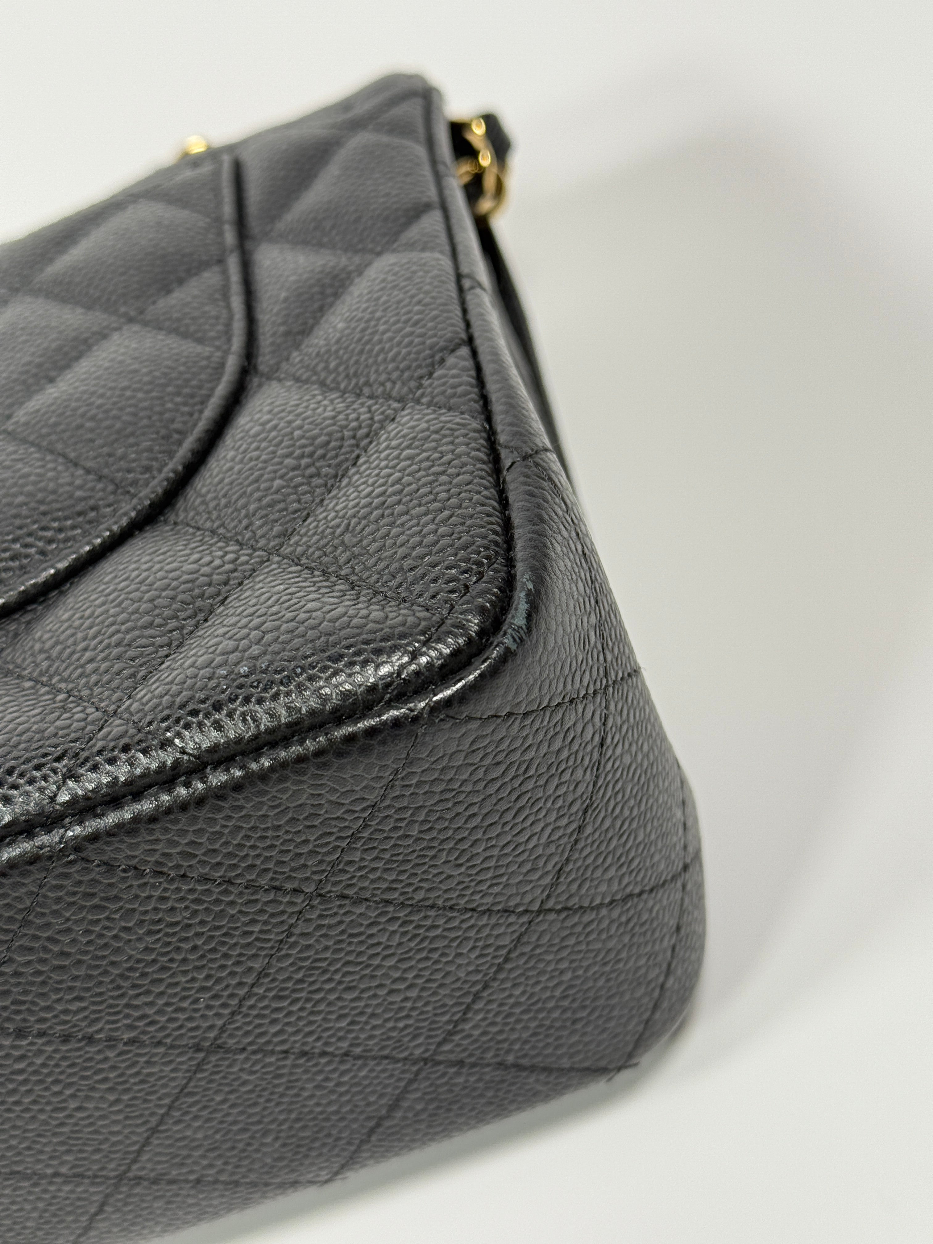 Chanel Classic Jumbo Flap Bag In Black Caviar Leather With GHW