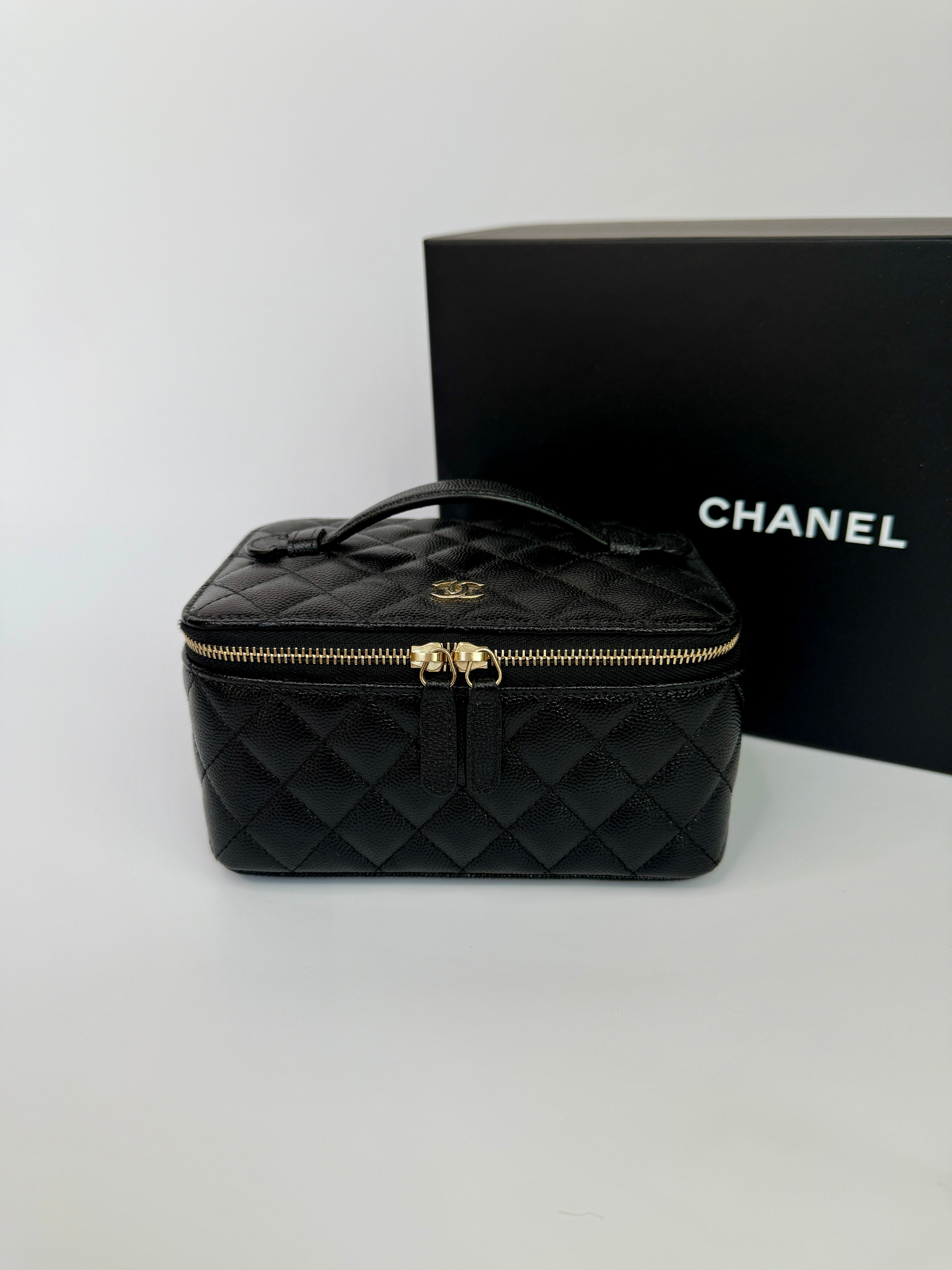 Chanel Vanity Case In Black Caviar Leather With Gold Hardware
Pre Loved & Authentic