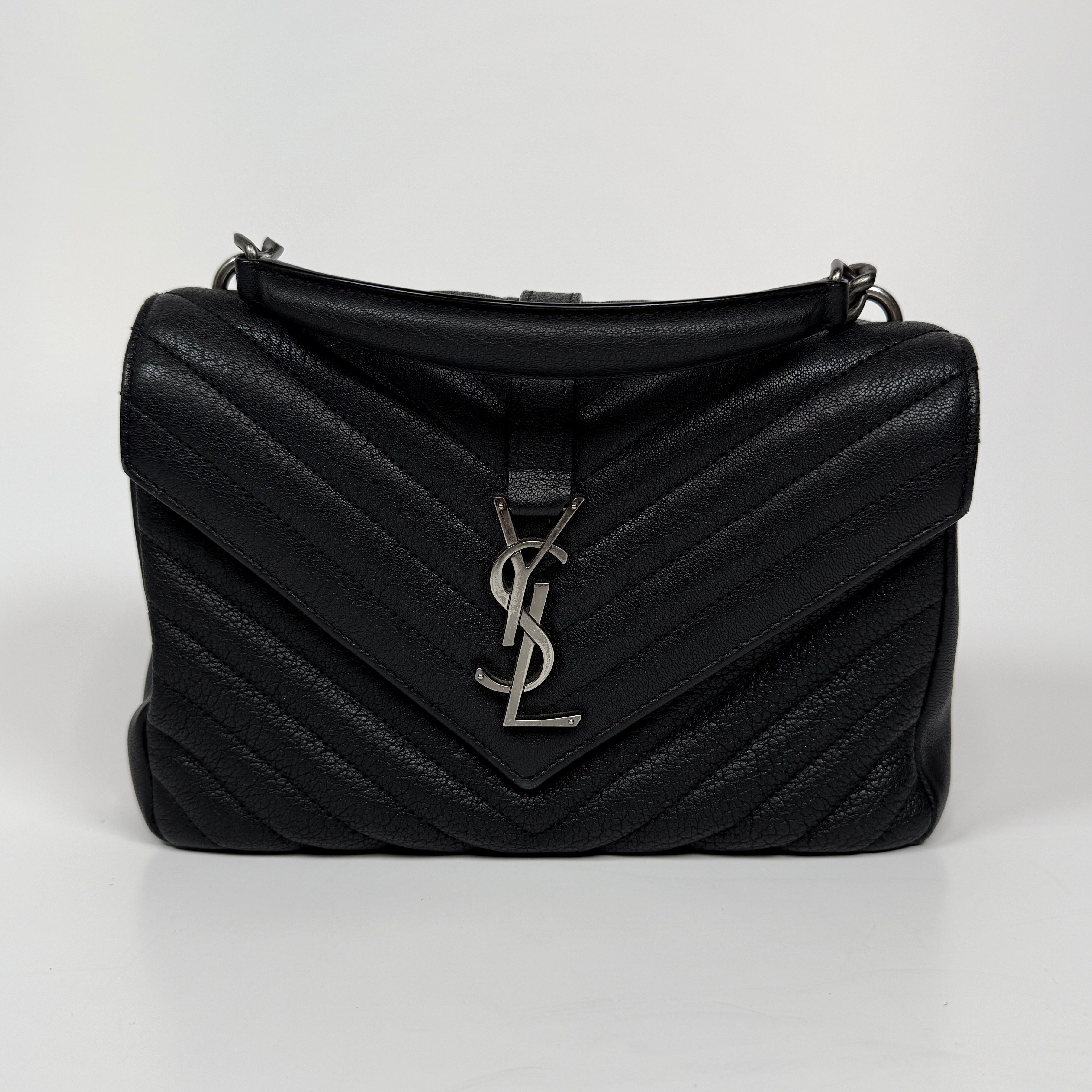 Saint Laurent Medium Black leather College Bag With Silver Hardware. Very Good Authentic and preloved condition.