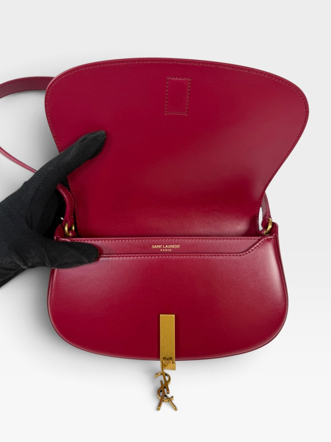 Saint Laurent Demi-Lune In Cherry Leather With Gold Hardware 100% authentic and preloved in excellent condition