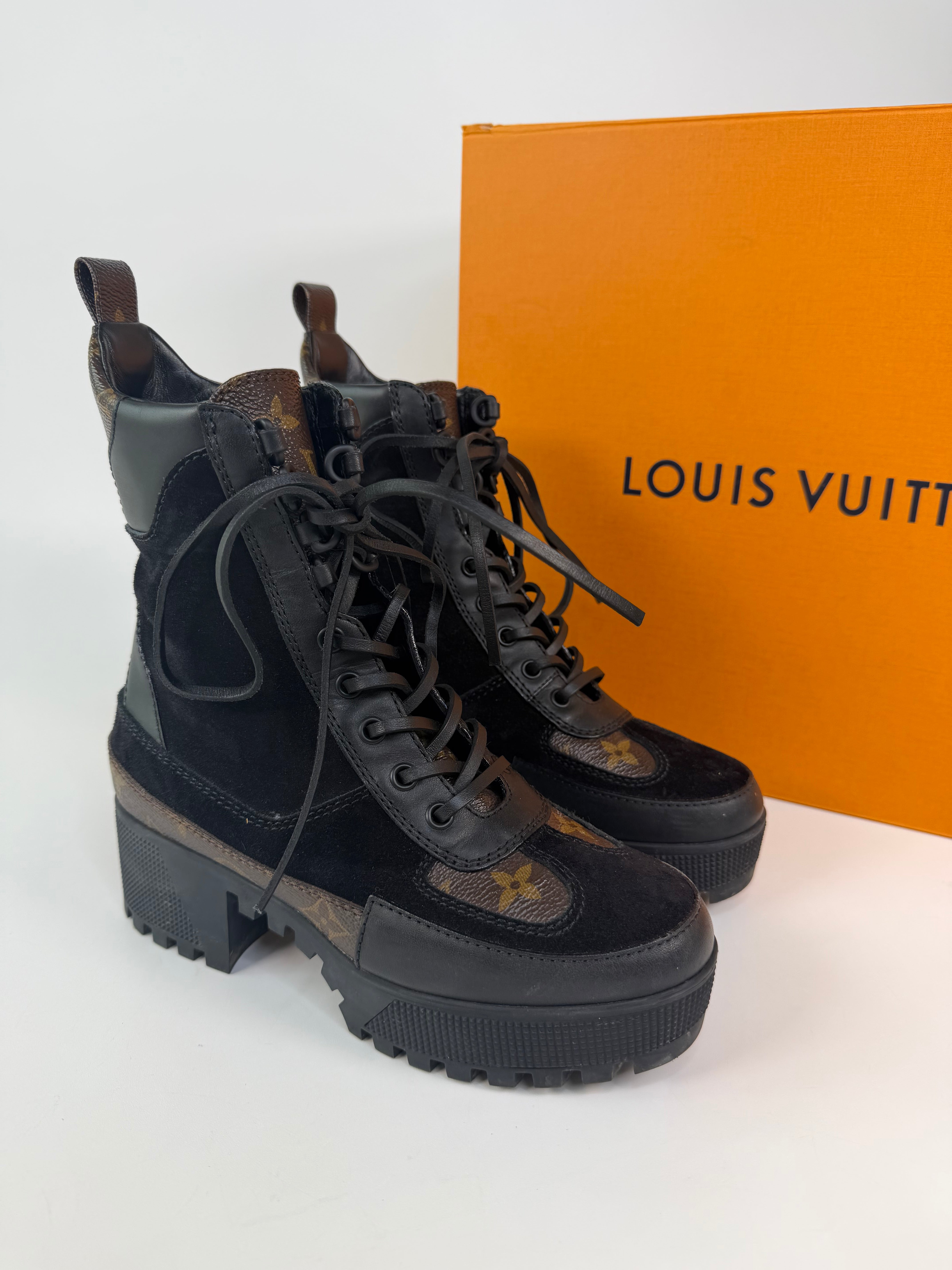 Louis Vuitton Military Logo Boots In Monogram And Black (Size 36 /UK 3) 100% authentic and preloved in excellent condition