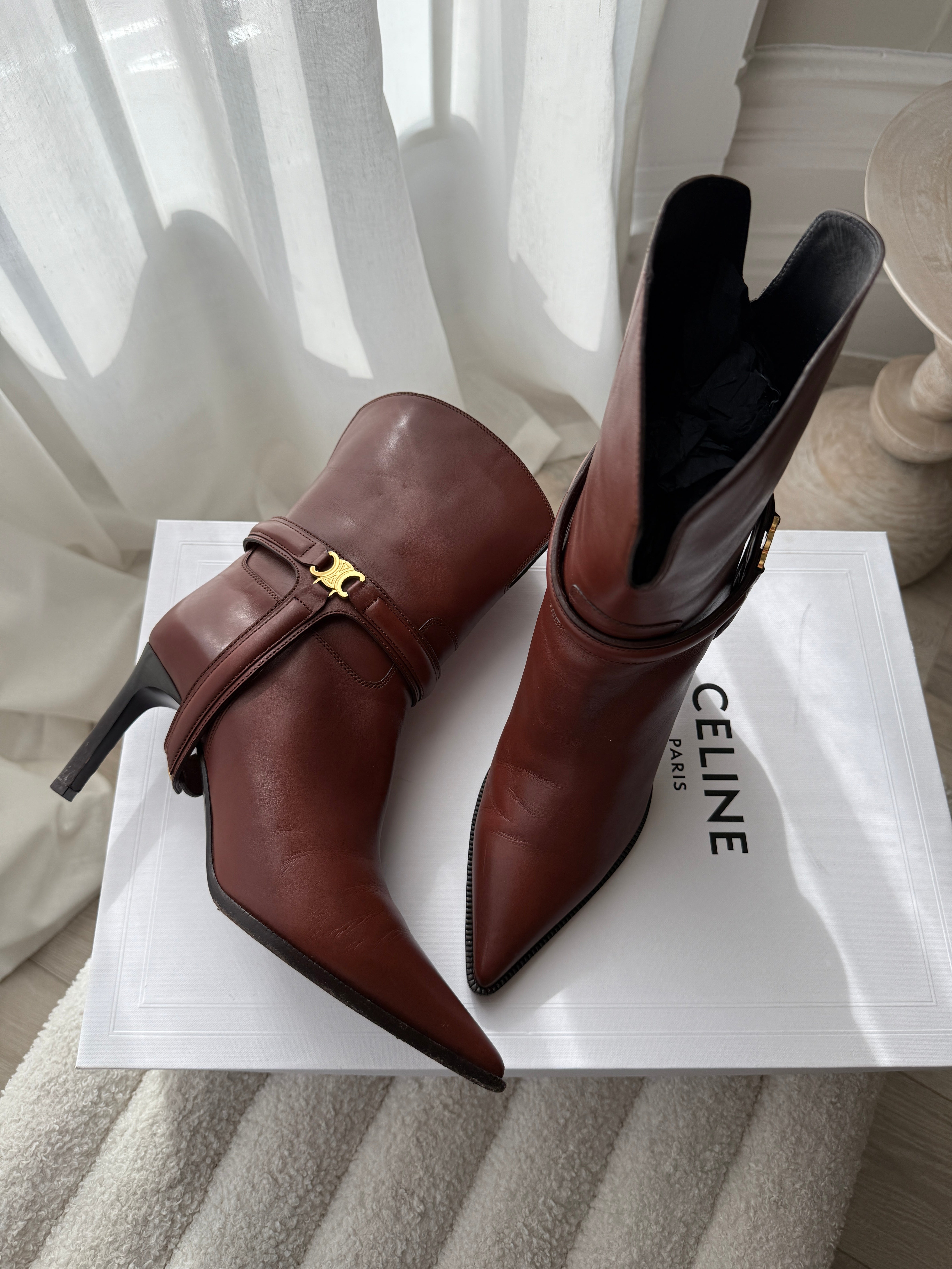 Celine Brown Triomphe Harness 80 Leather Boots (Size 41/UK8)