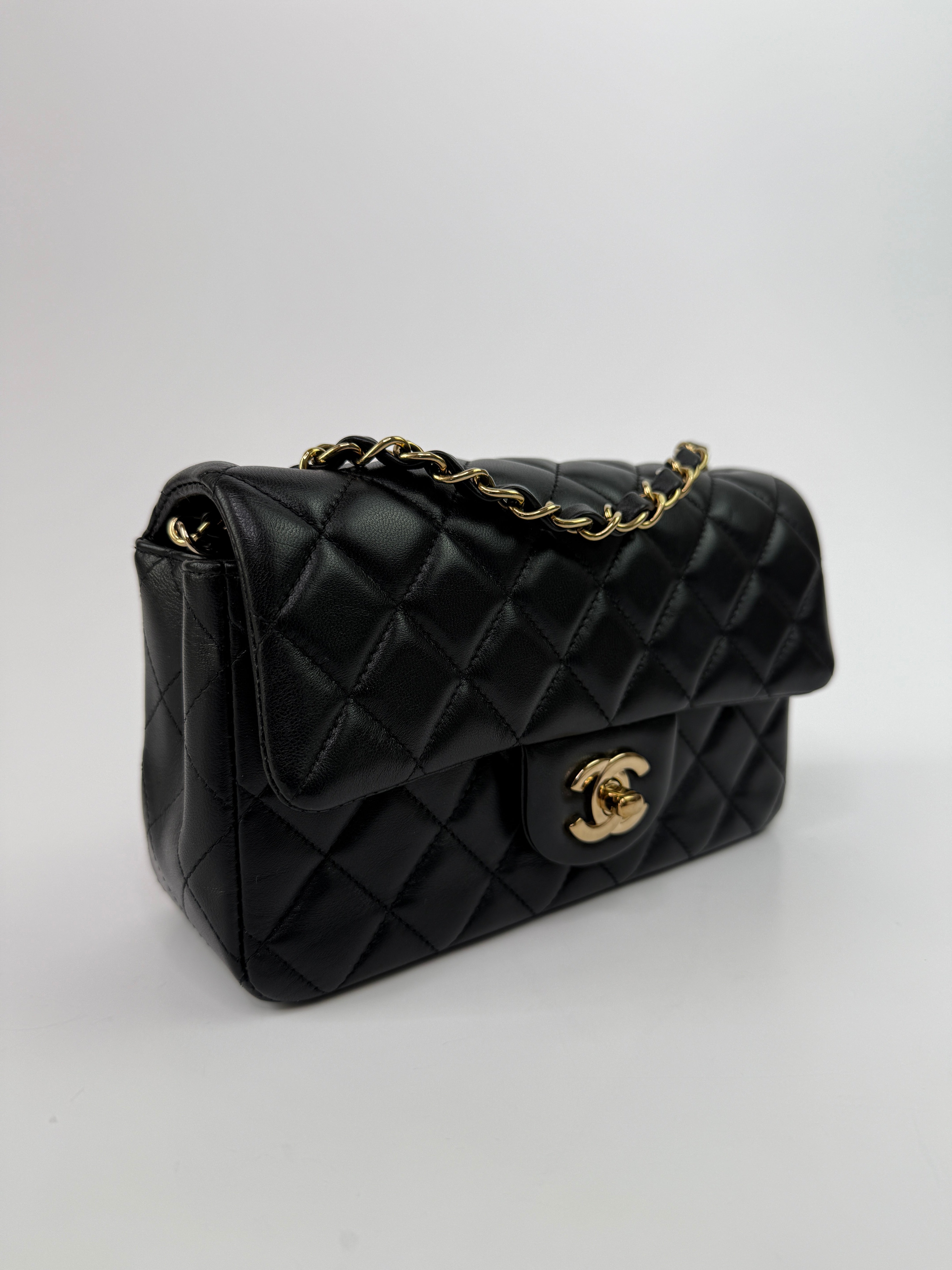 Chanel Mini Rectangle In Black Lambskin With GHW