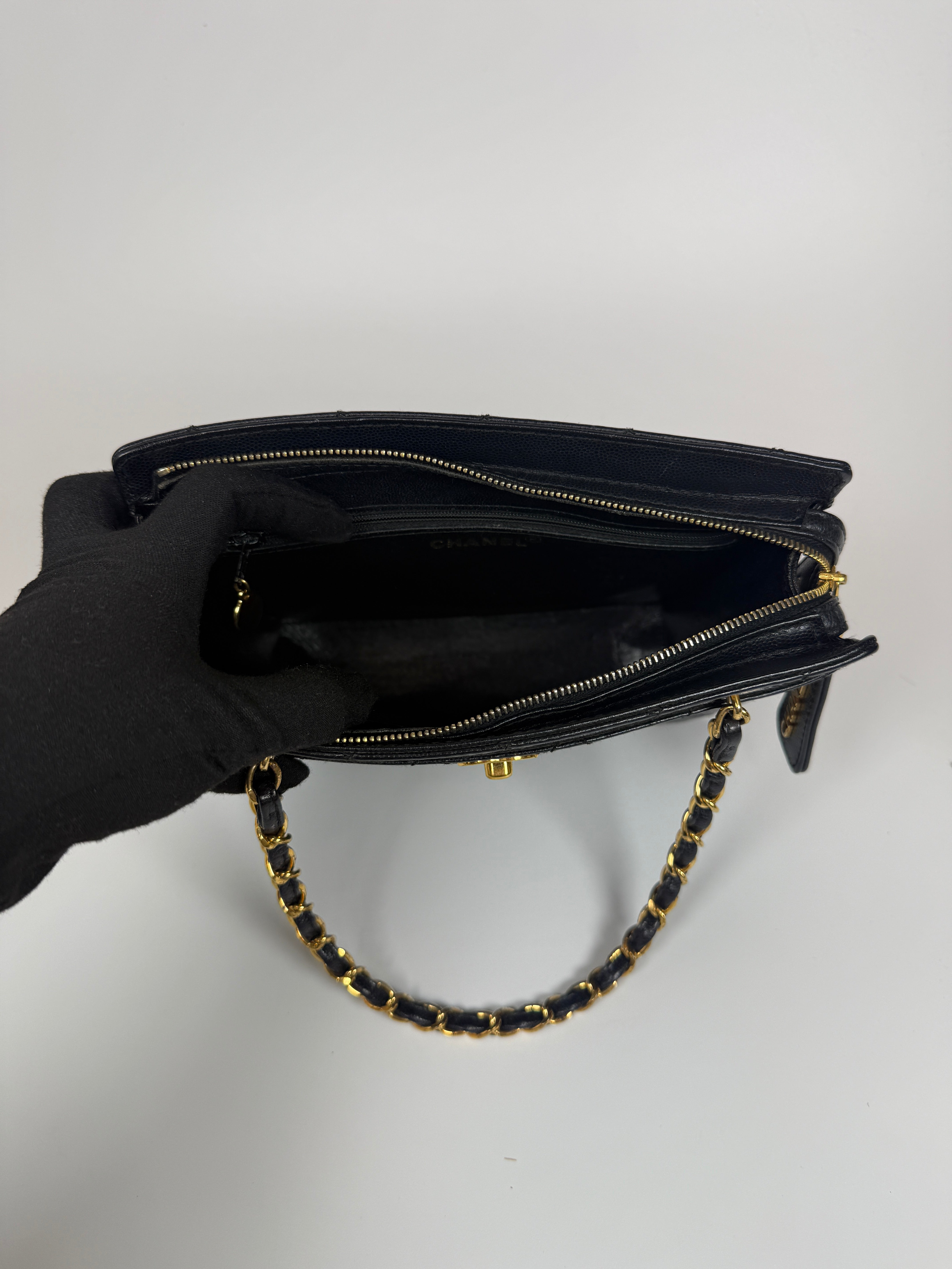 Authentic and preloved Chanel Vintage Micro Black Caviar Tote Bag With 24kt old hardware. 100% Authenticity guarantee