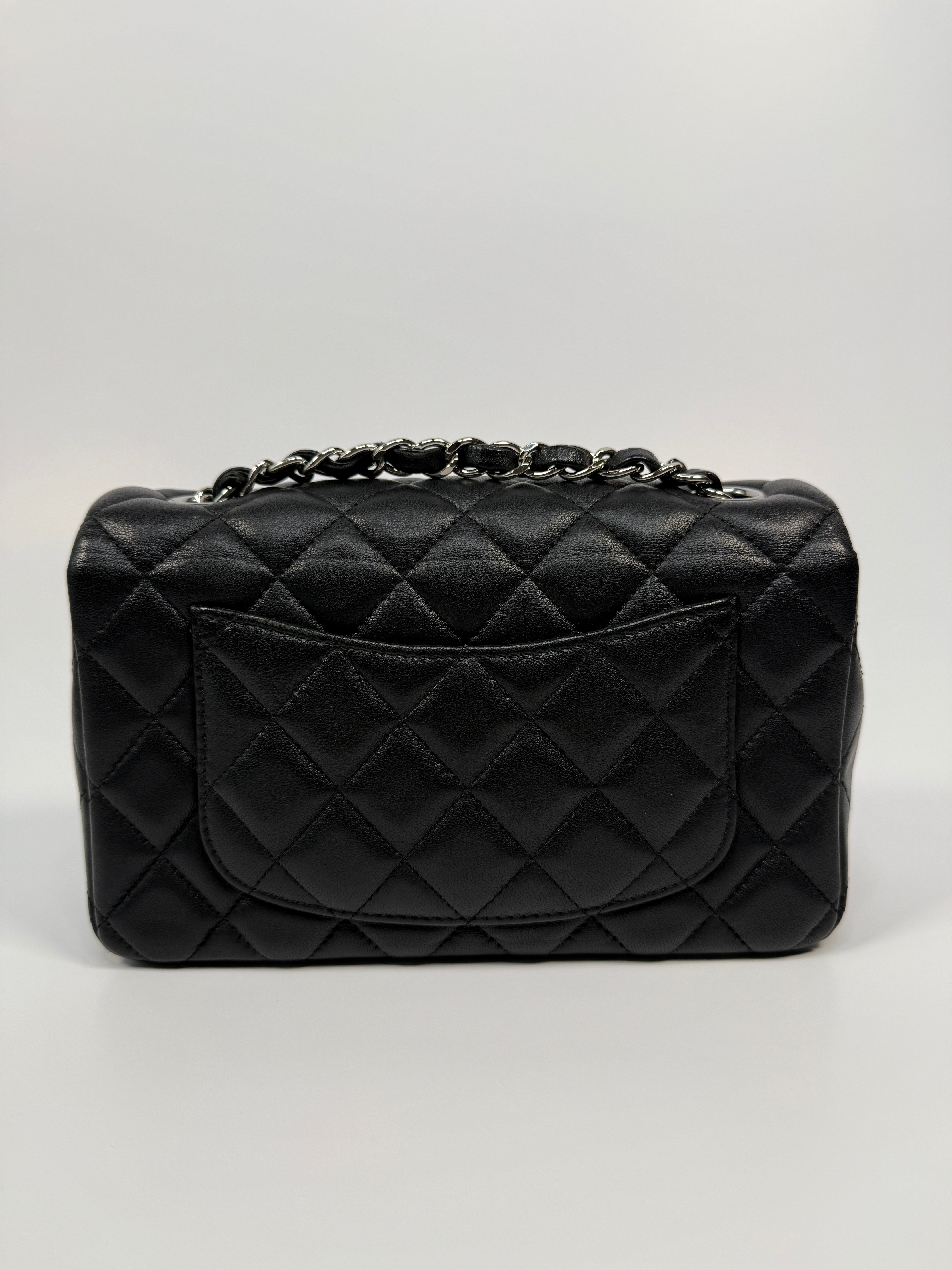 Chanel Mini Rectangle In Black Lambskin Silver hardware, authentic and preloved in very good condition