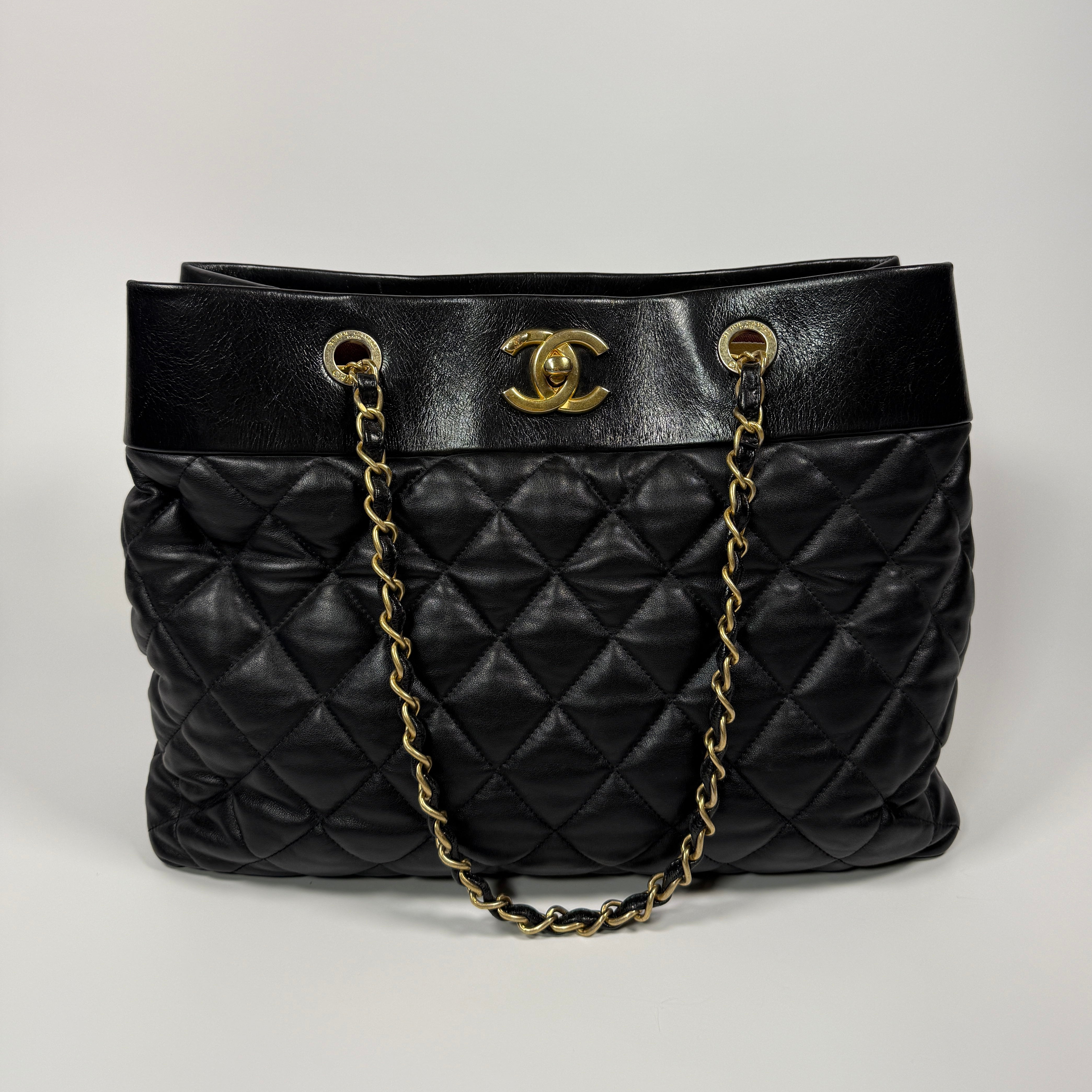 Chanel Medium Soft Elegance Tote Bag Black Gold Hardware