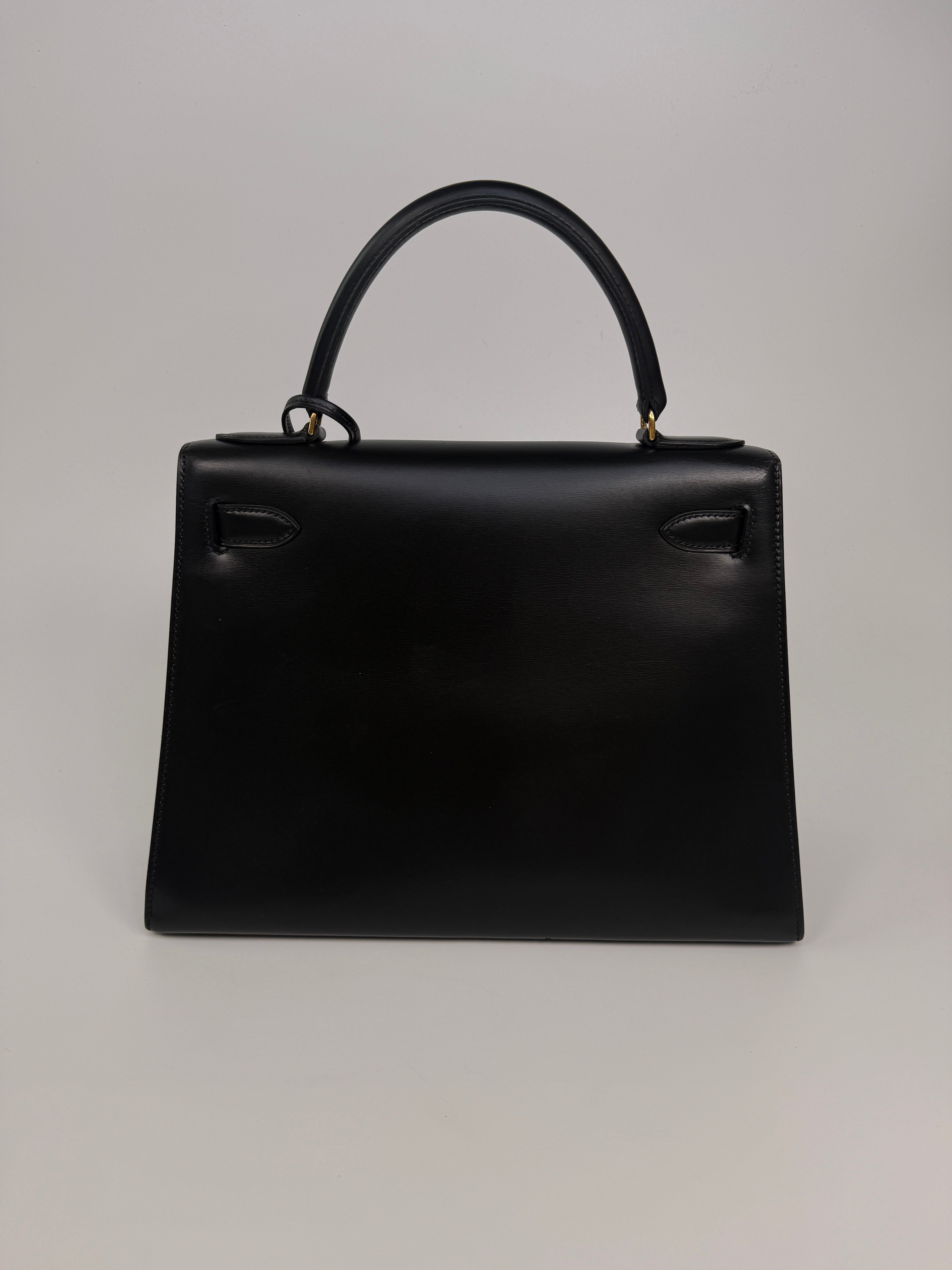 Hermès Vintage Kelly 28 In Black Box Calf Leather With Gold Hardware