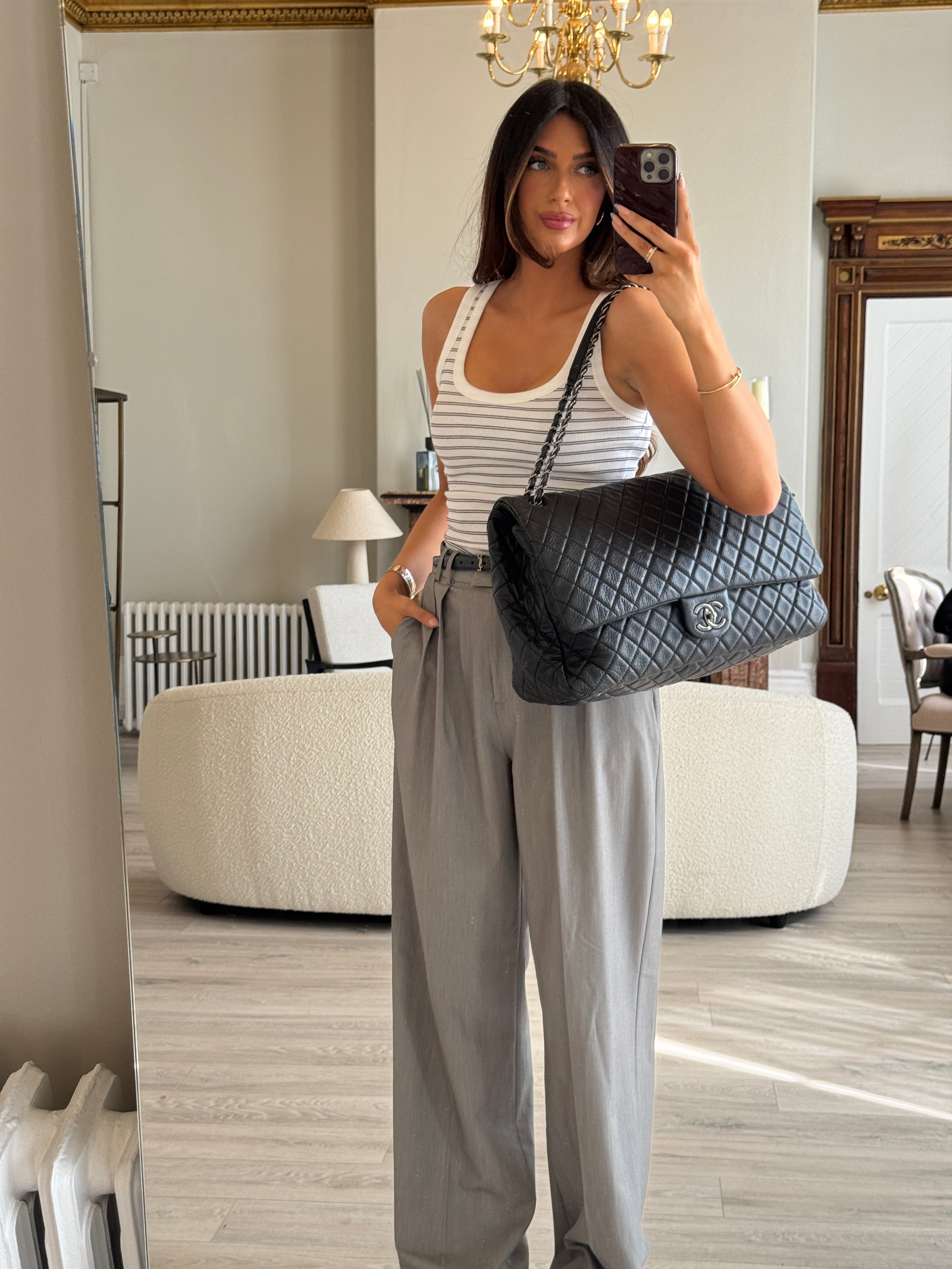 Chanel Airline XXL Classic Flap In Black Calfskin With RHW