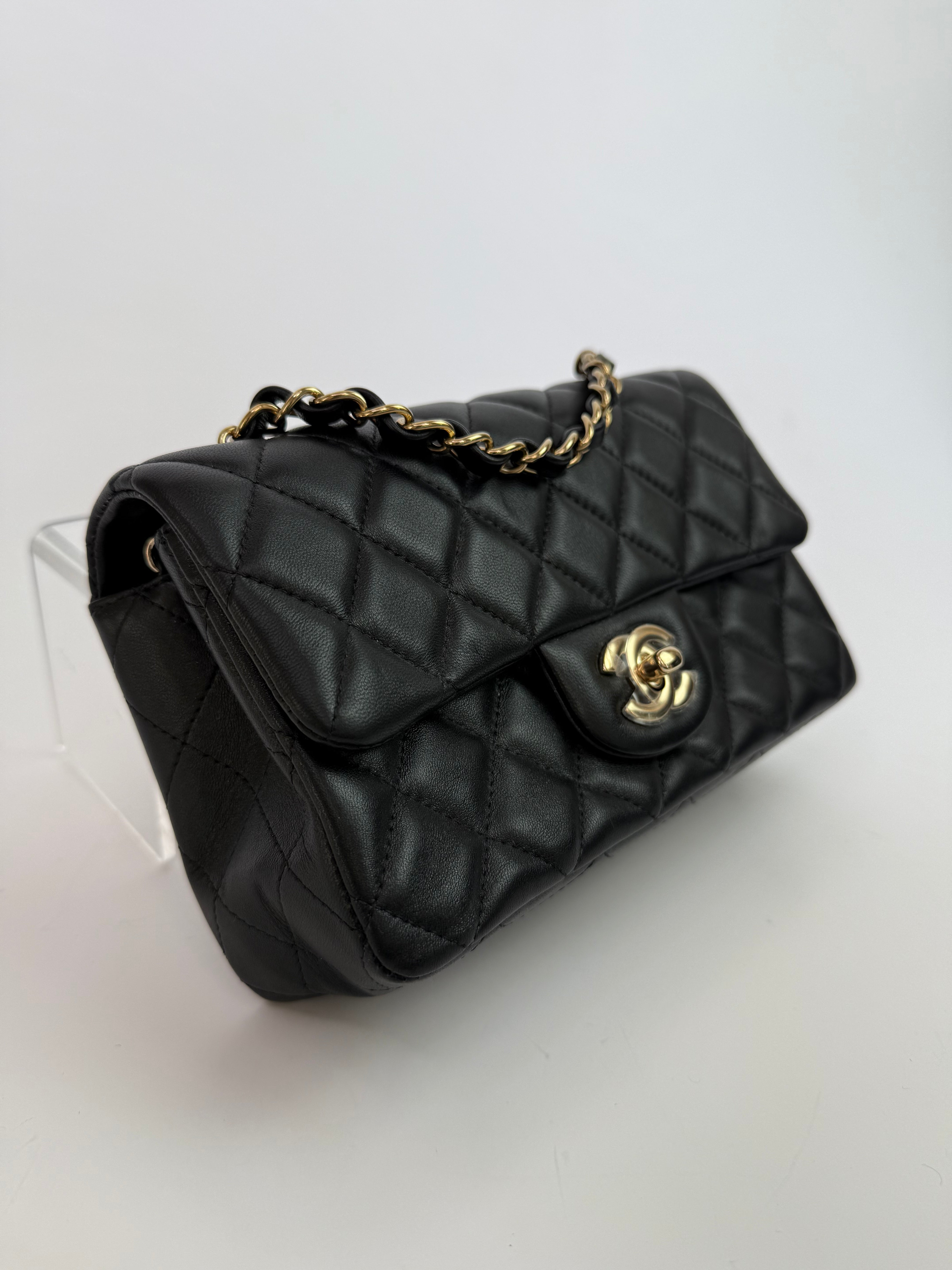 Chanel Mini Rectangle In Black Lambskin With GHW