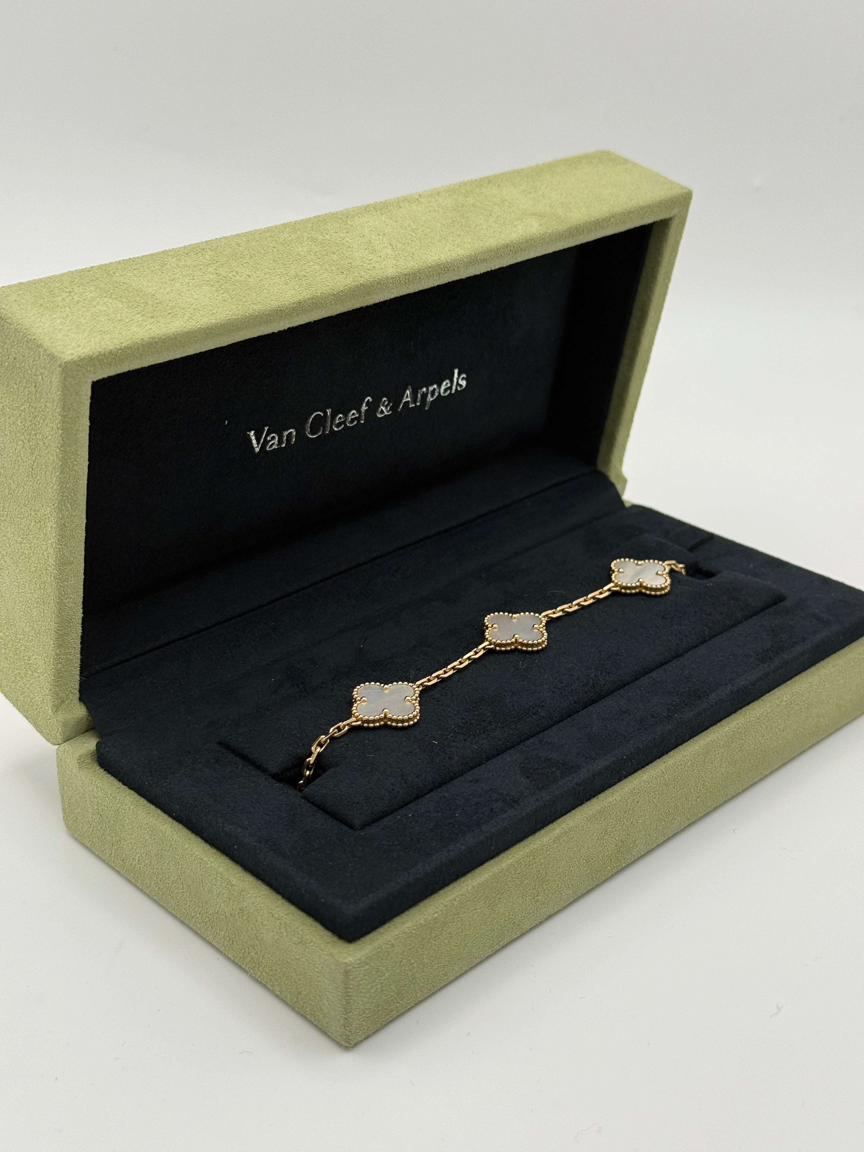 Van Cleef & Arpels Vintage Alhambra Bracelet, 5 Motifs Mother Of Pearl