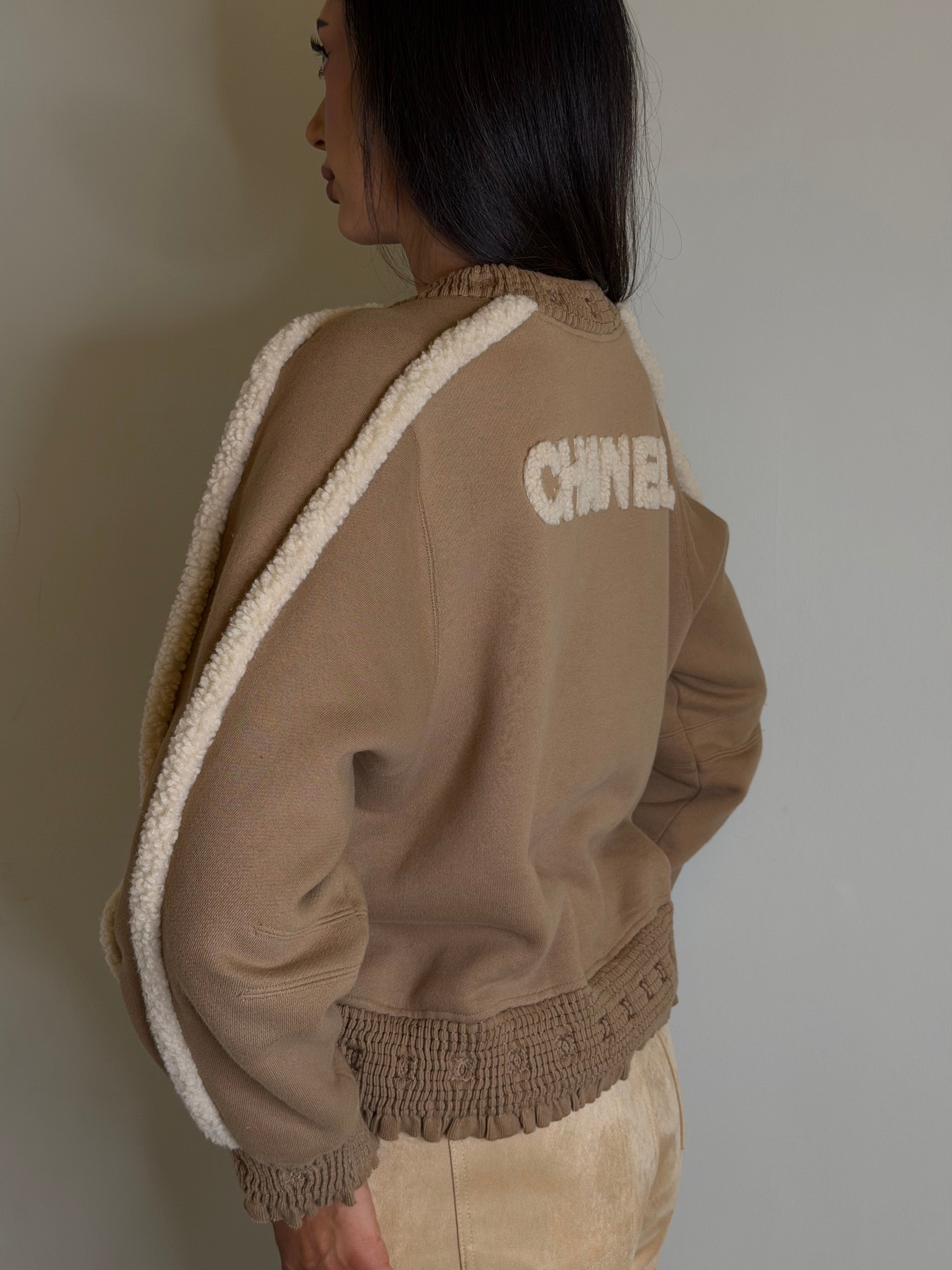 Chanel 24/25 Fall Shearling Lambskin Beige Sweater (Size 42/UK14) Authentic and preloved in new condition