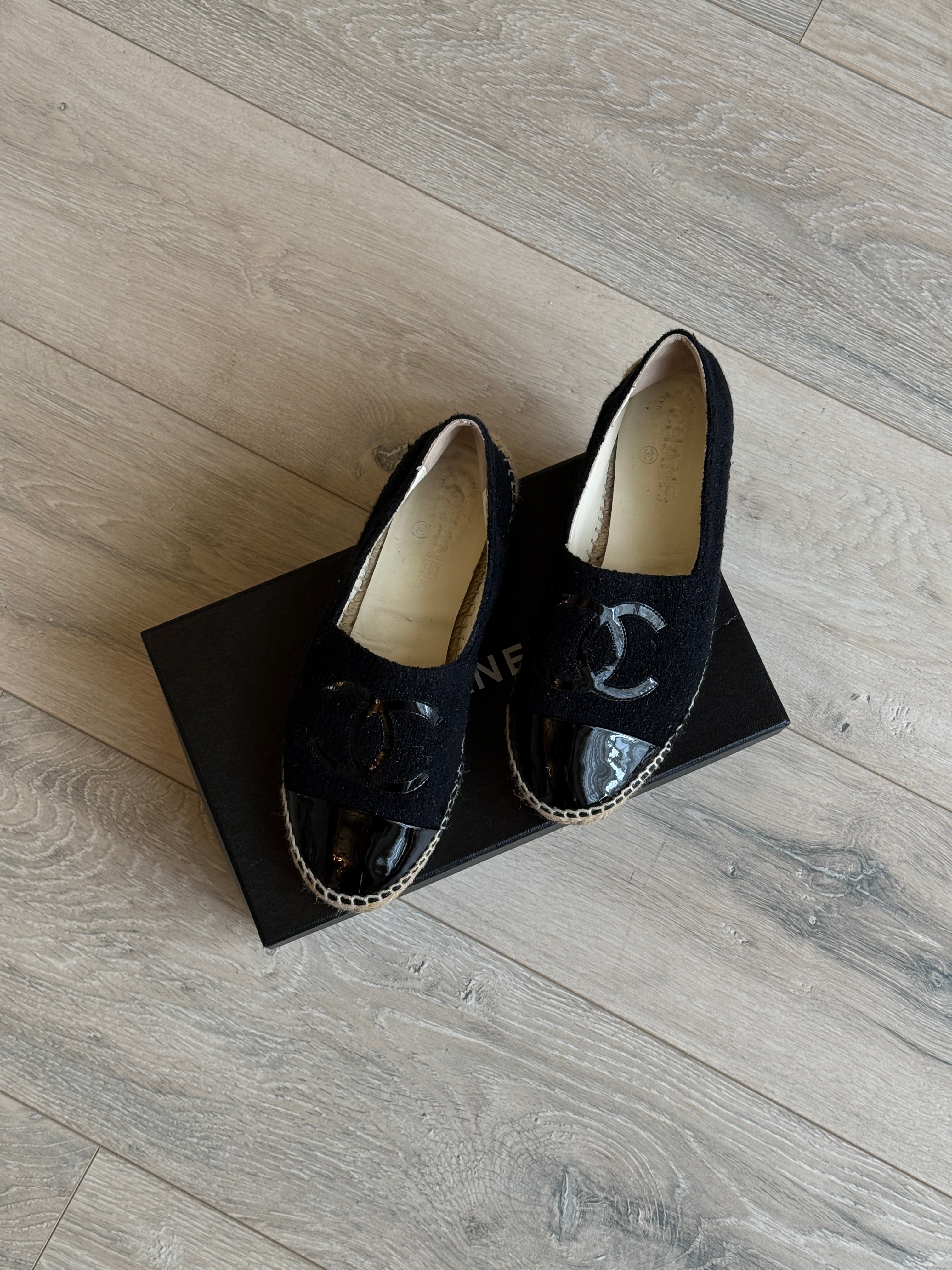 Authentic and preloved Chanel Black Espadrilles (Size 38/UK5) Excellent condition. 100% Authenticity guarantee