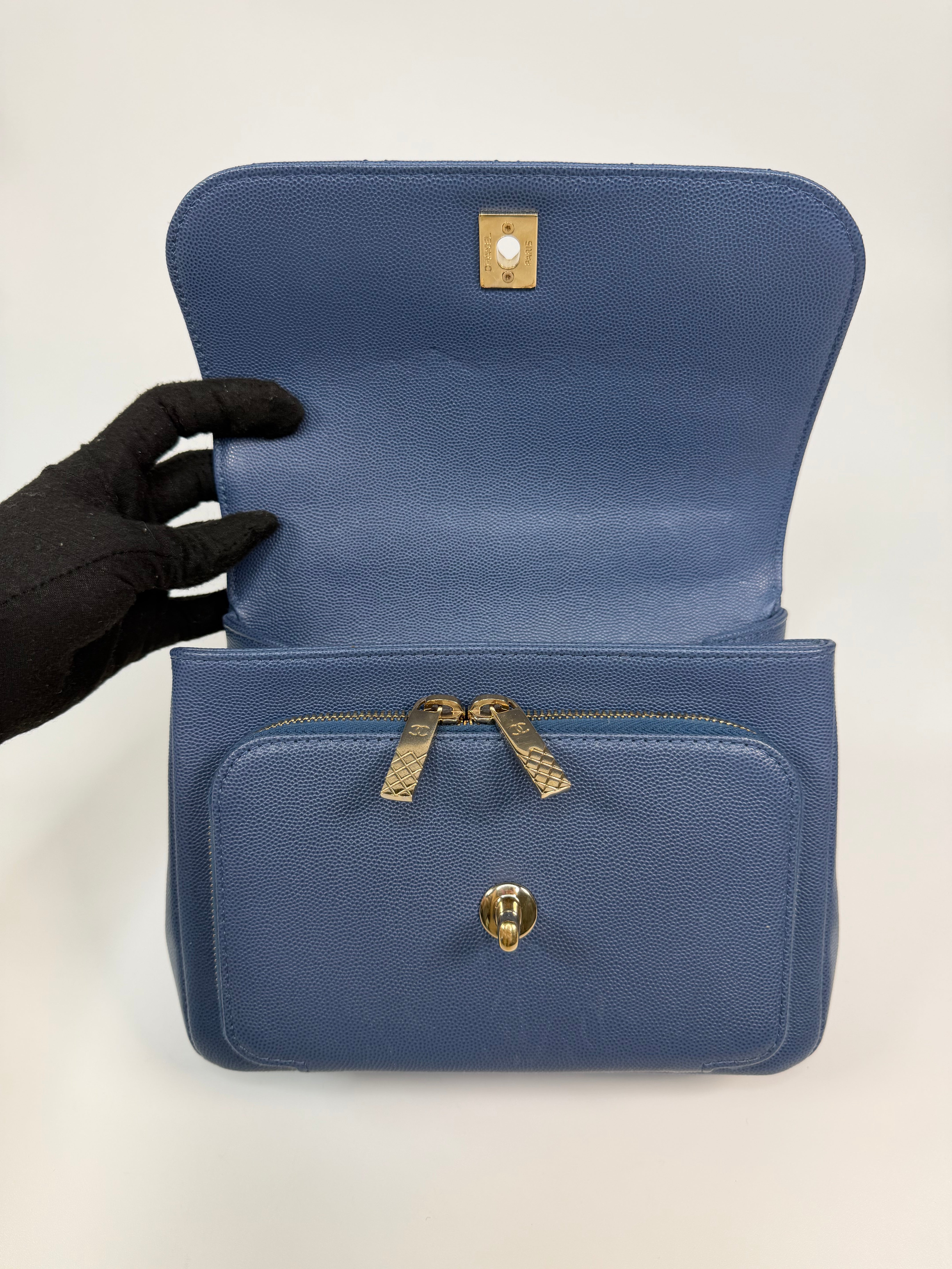 Chanel Medium Business Affinity Bag In Blue Caviar With Gold Hardware