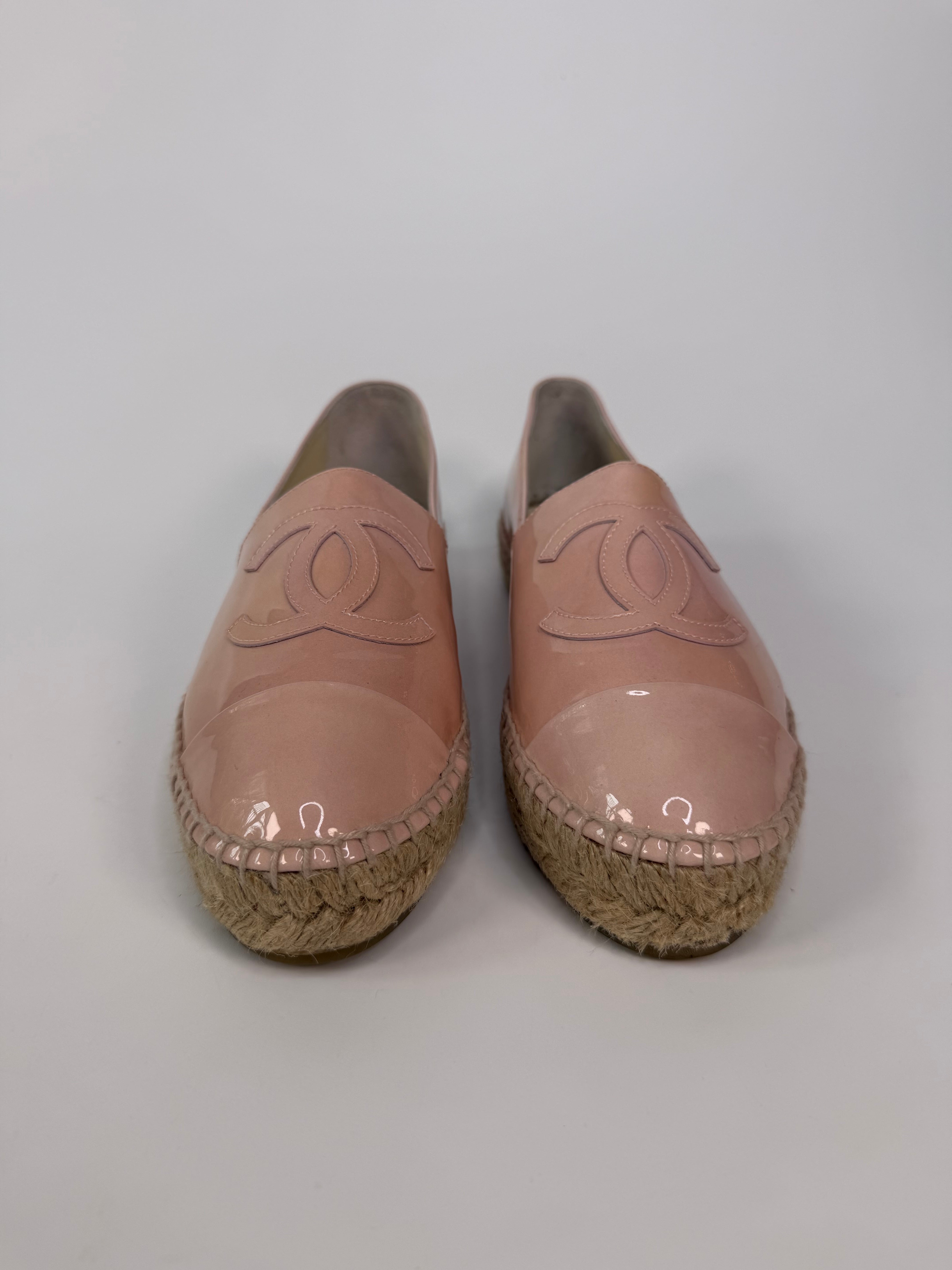 Chanel Espadrilles In Blush Patent Leather (Size 37/ UK4). 100% authentic and preloved in excellent condition