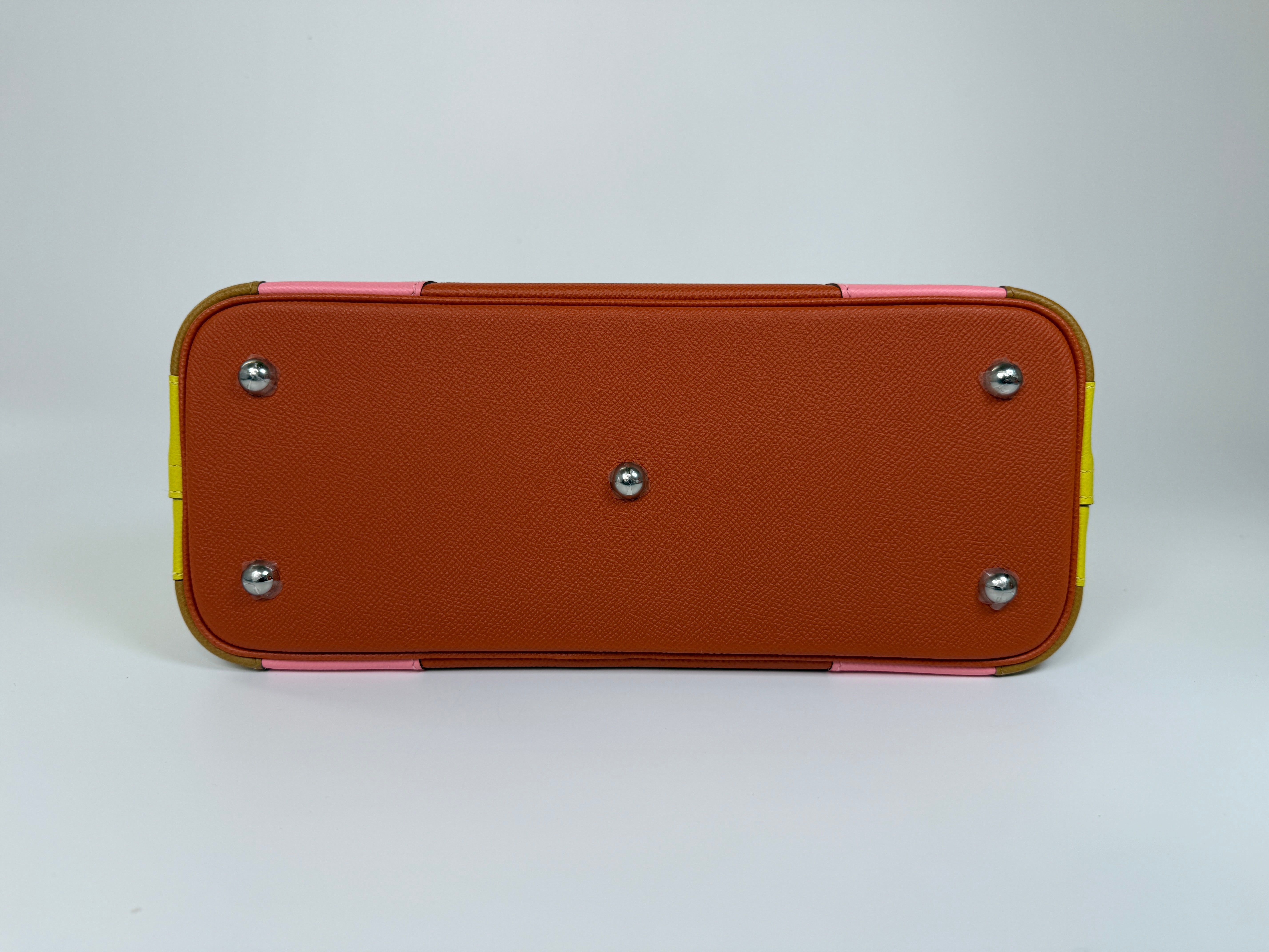 Authentic and preloved Hermès Bolide 30 Rainbow Sunrise Handbag With Palladium Hardware. 100% Authenticity Guarantee