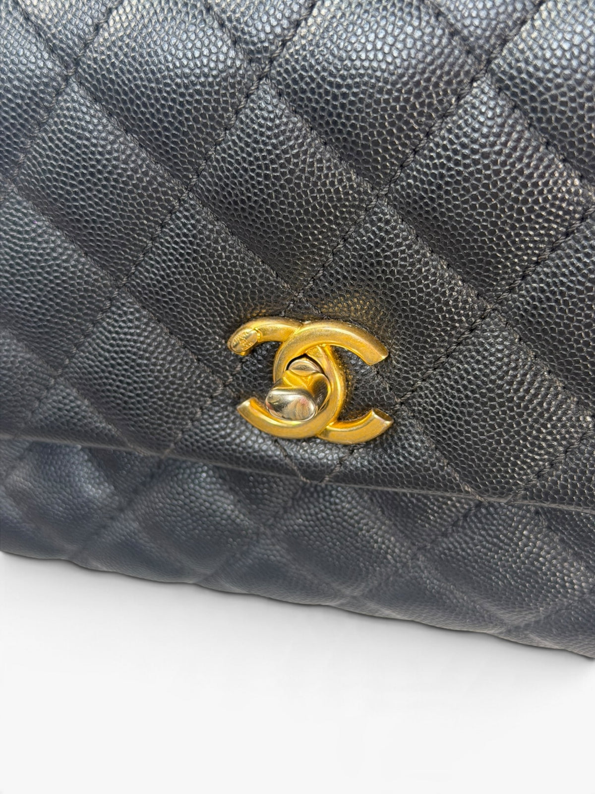 Chanel Small Coco Lizard Top Handle In Black Caviar Leather With Gold Hardware