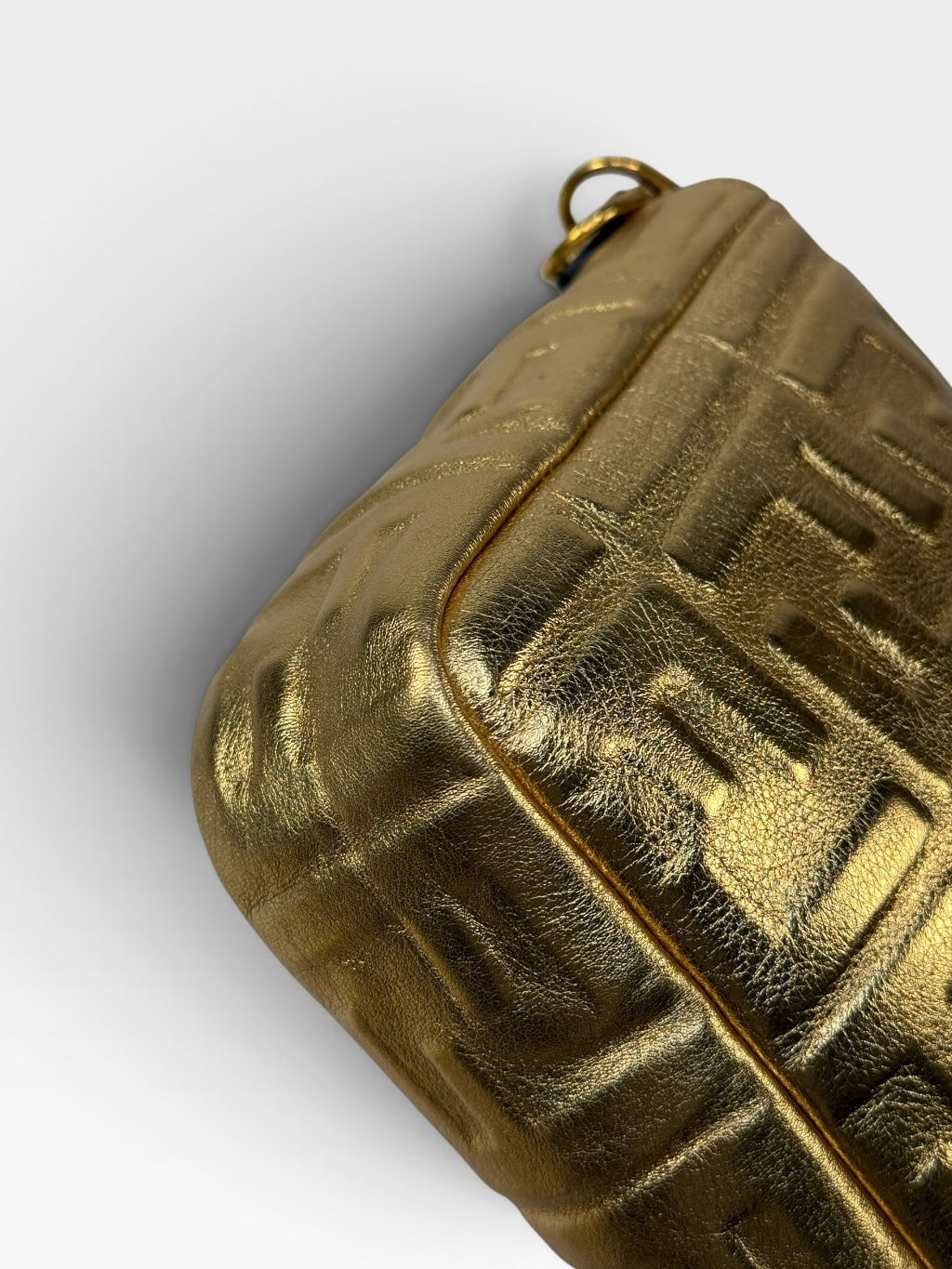 Fendi Large Baguette In Gold Leather Monogram With Gold Hardware. 100% authentic and preloved in excellent condition