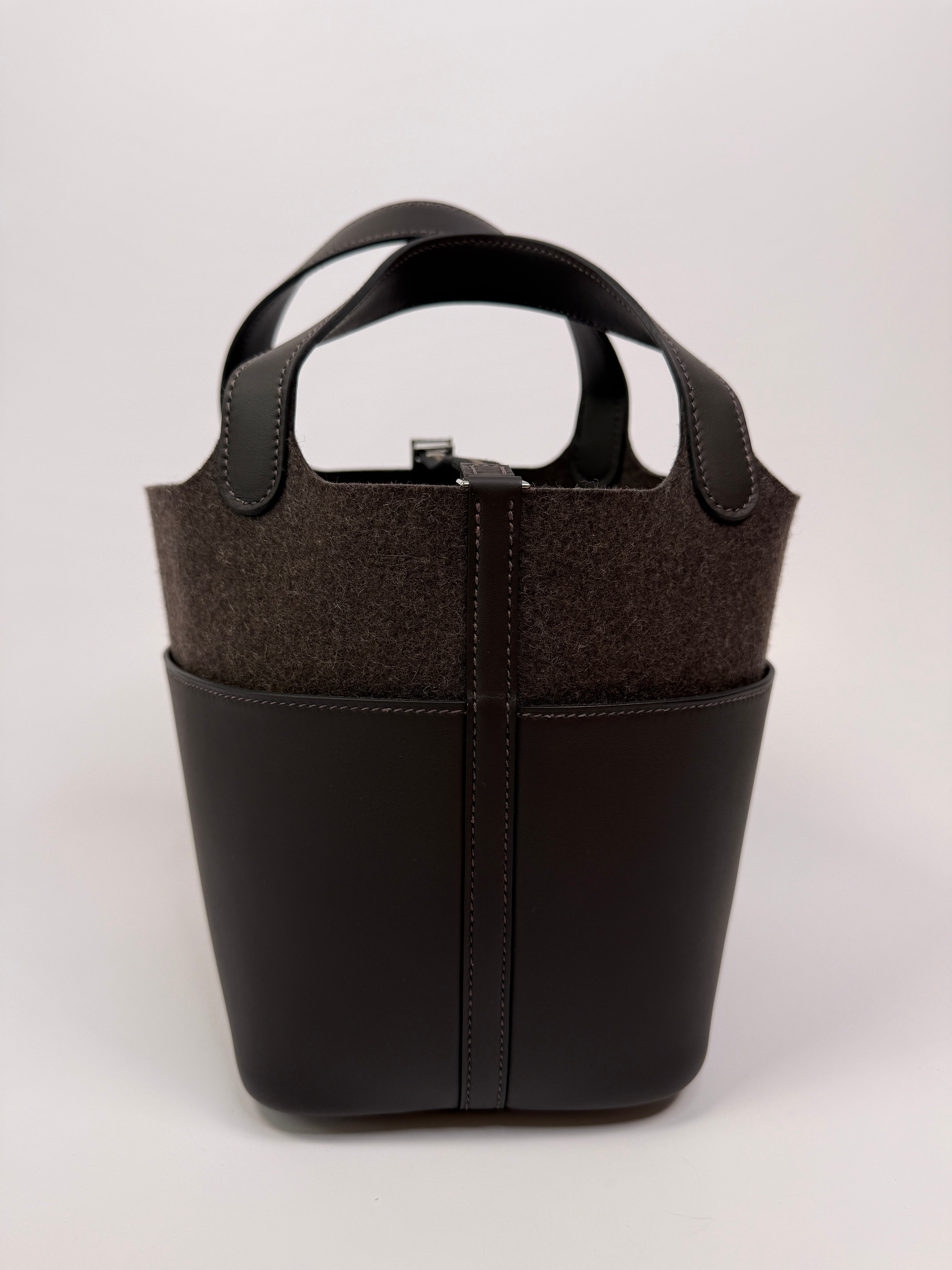 Authentic Pre Loved Hermès Picotin 18 Special Edition in Ebene Swift and Gris Wool Felt New & Unused