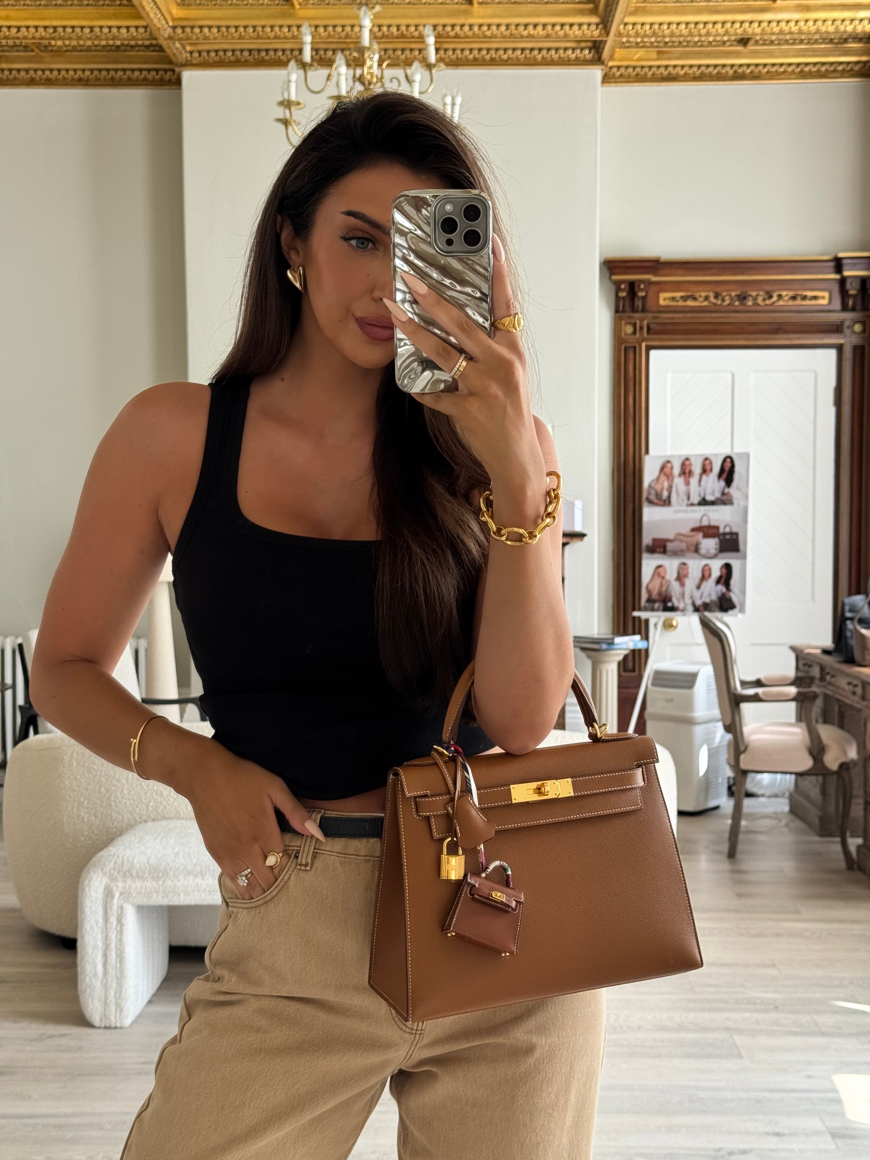 Hermès Kelly Twilly Charm In Gold Tadelakt Leather With GHW