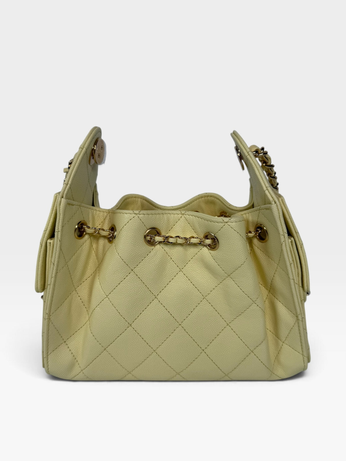 Chanel 25 Micro In Yellow Caviar Leather with Gold Hardware. 100% authentic and preloved in new and unused condition