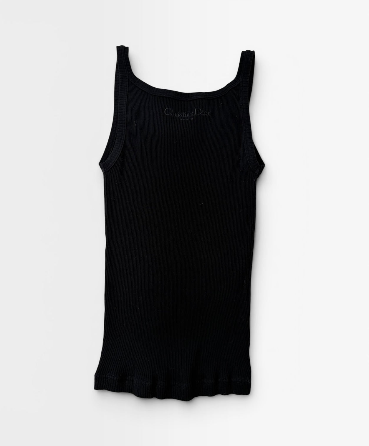 Christian Dior Logo Ribbed Vest In Black Cotton (Size UK S) 100% authentic and preloved in excellent condition