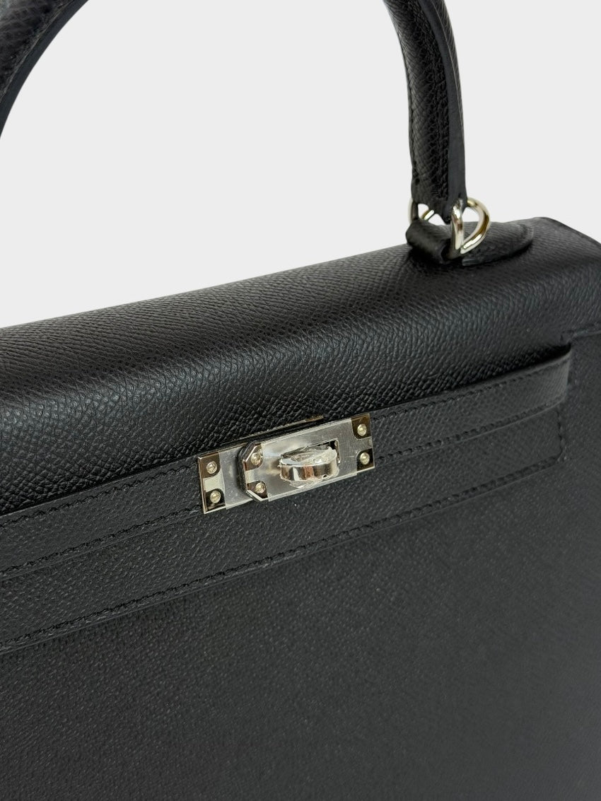Hermès Kelly 25 In Noir Sellier Epsom Leather With Palladium Hardware