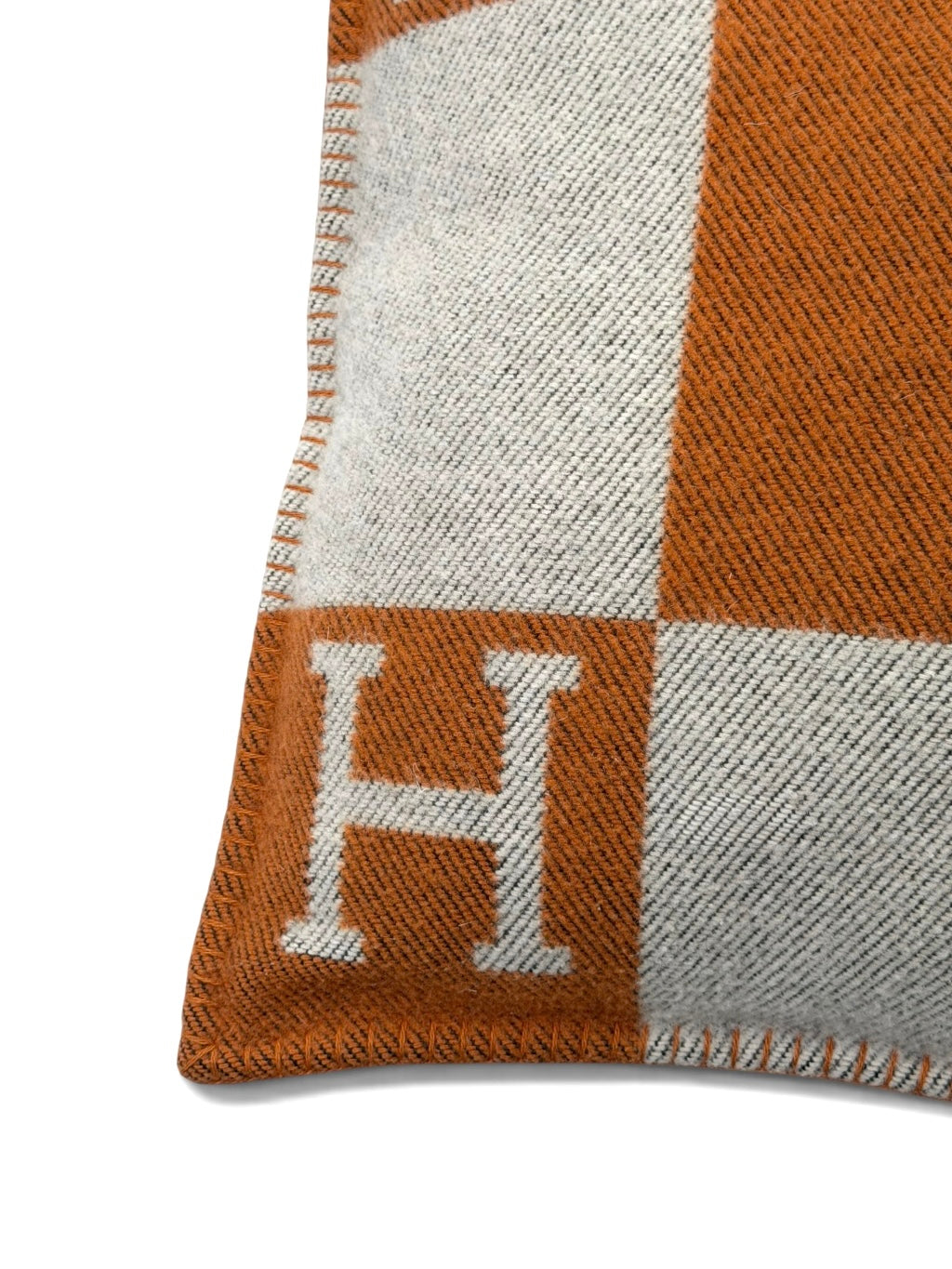 Hermès Avalon Cushion 50x50 In Ecru & Potiron. 100% authentic and preloved in excellent condition.