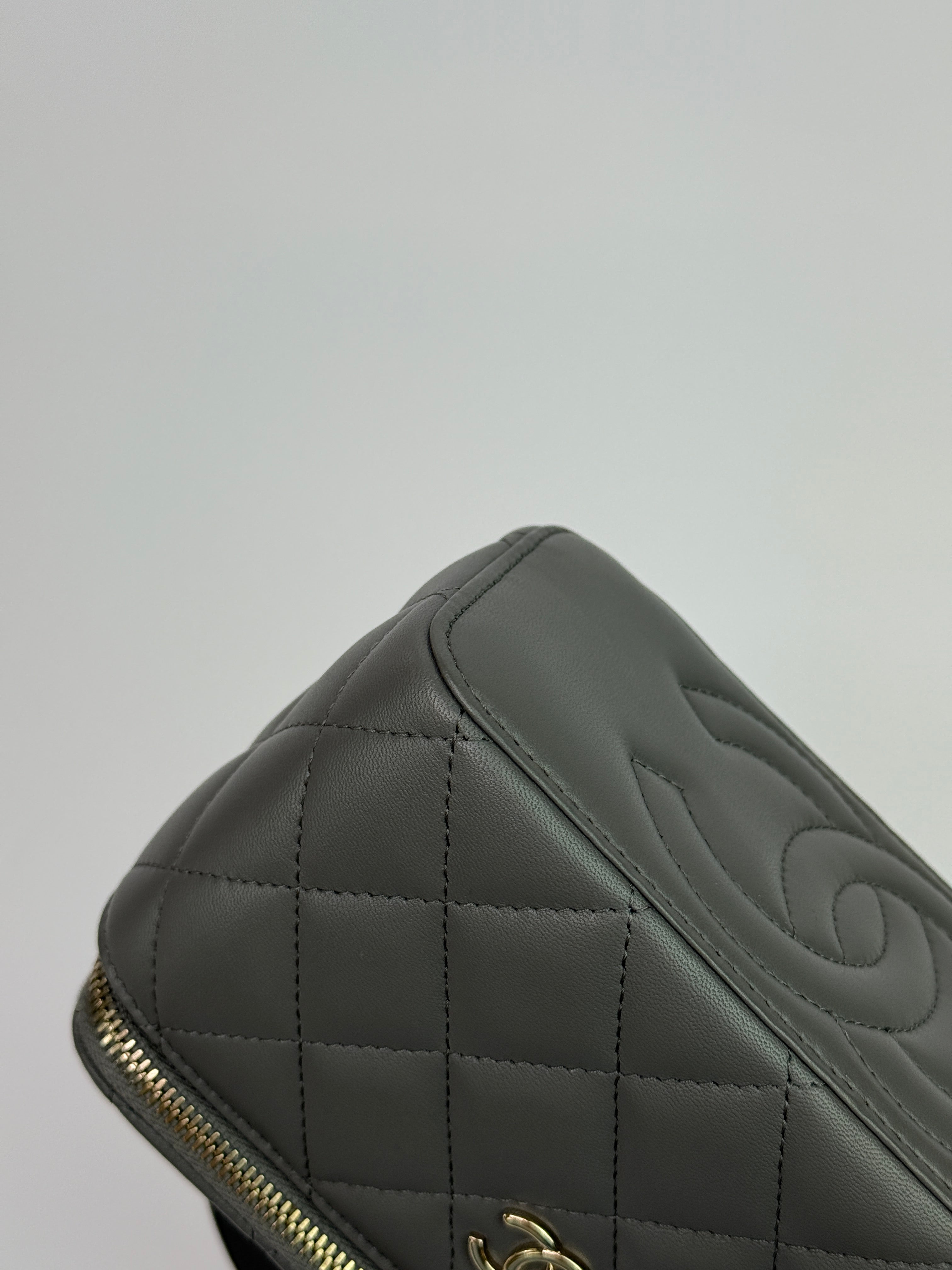 Chanel Vanity Rectangular with Top Handle Grey Lambskin GHW