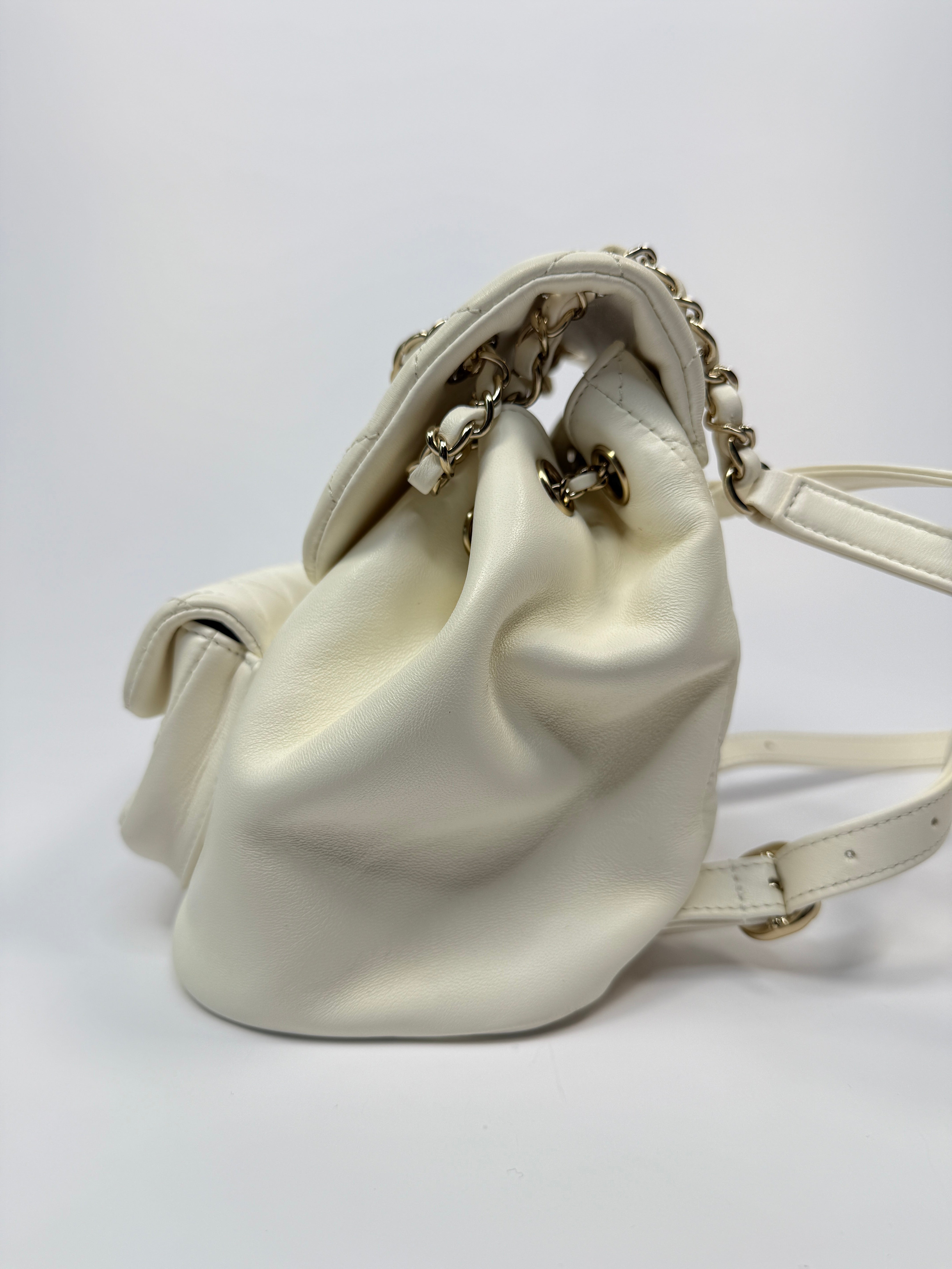 Chanel Duma Backpack In White Calfskin Leather With PGHW