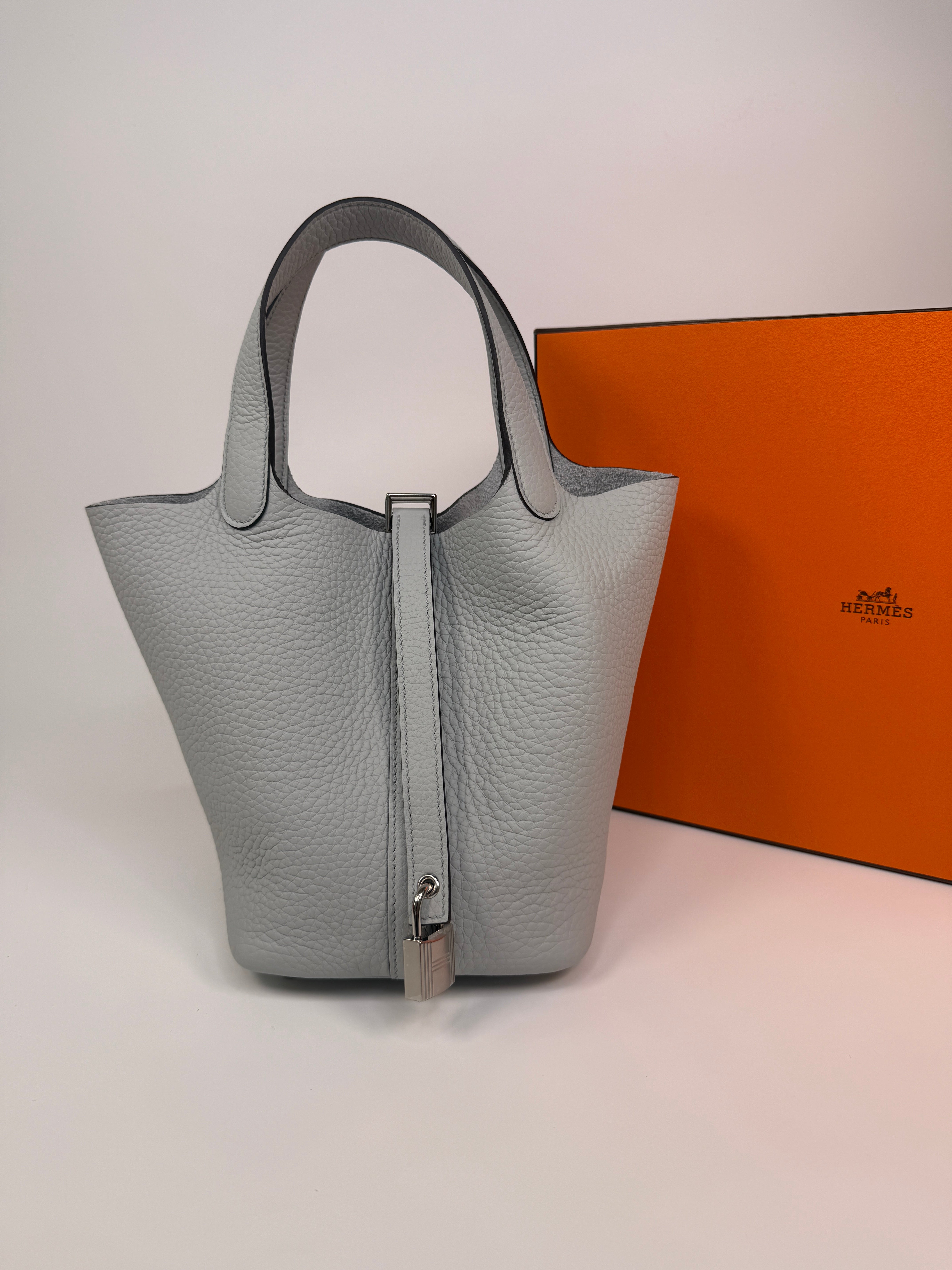 Hermès Picotin 18 In Bleu Pale Clemence Leather With Palladium Hardware