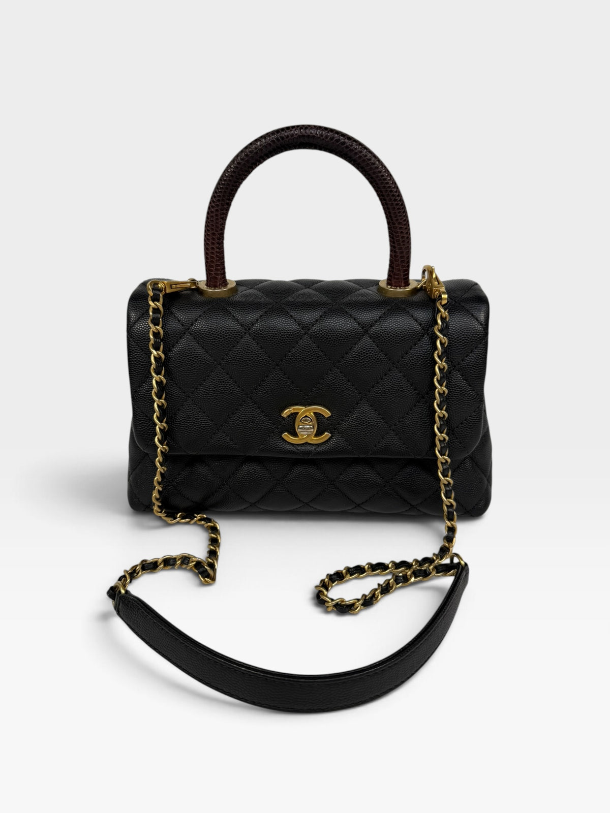 Chanel Small Coco In Black Caviar Lizard Leather With Gold Hardware. 100% authentic and preloved in excellent condition