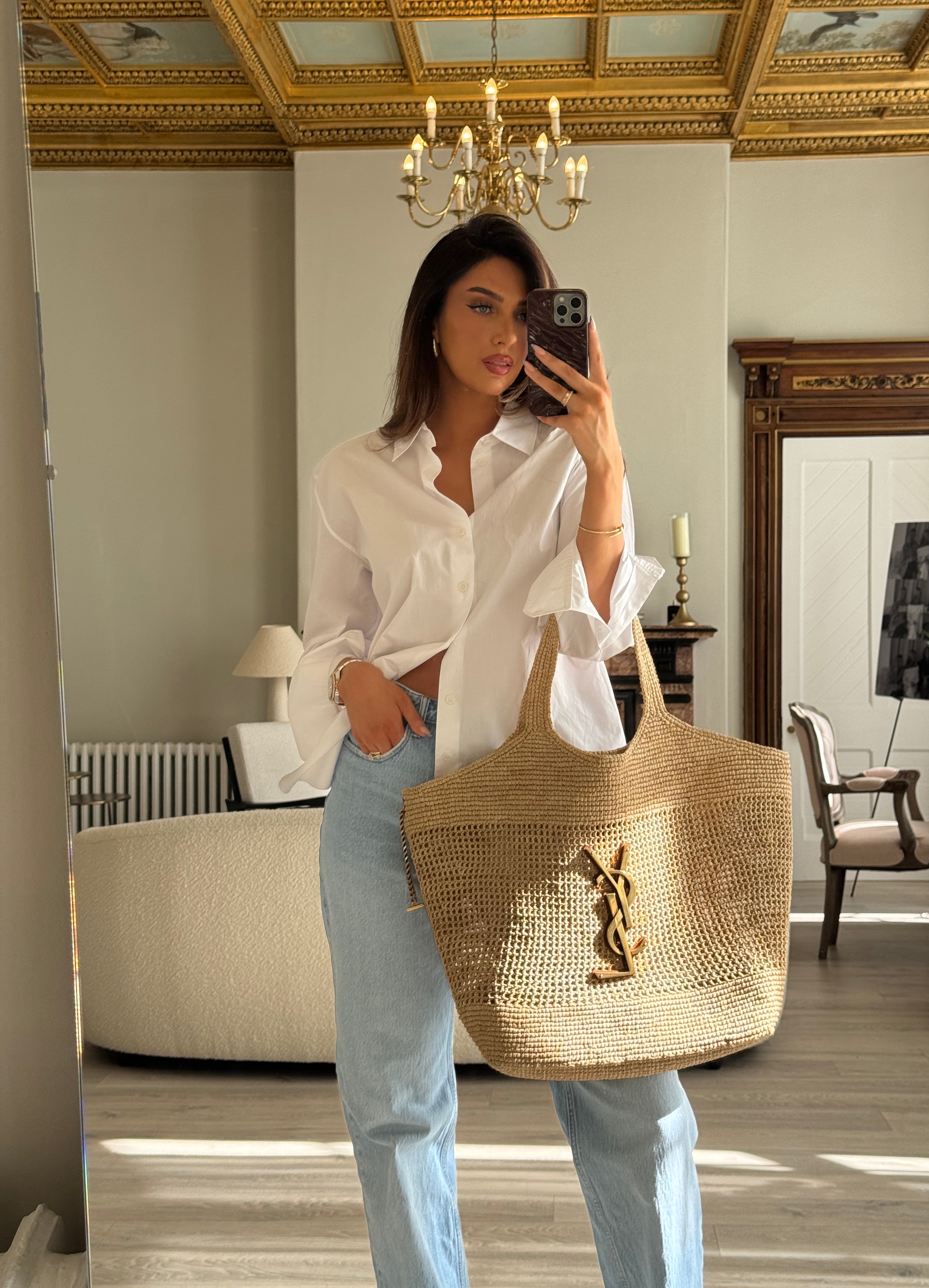 Saint Laurent ICare Raffia Maxi Bag