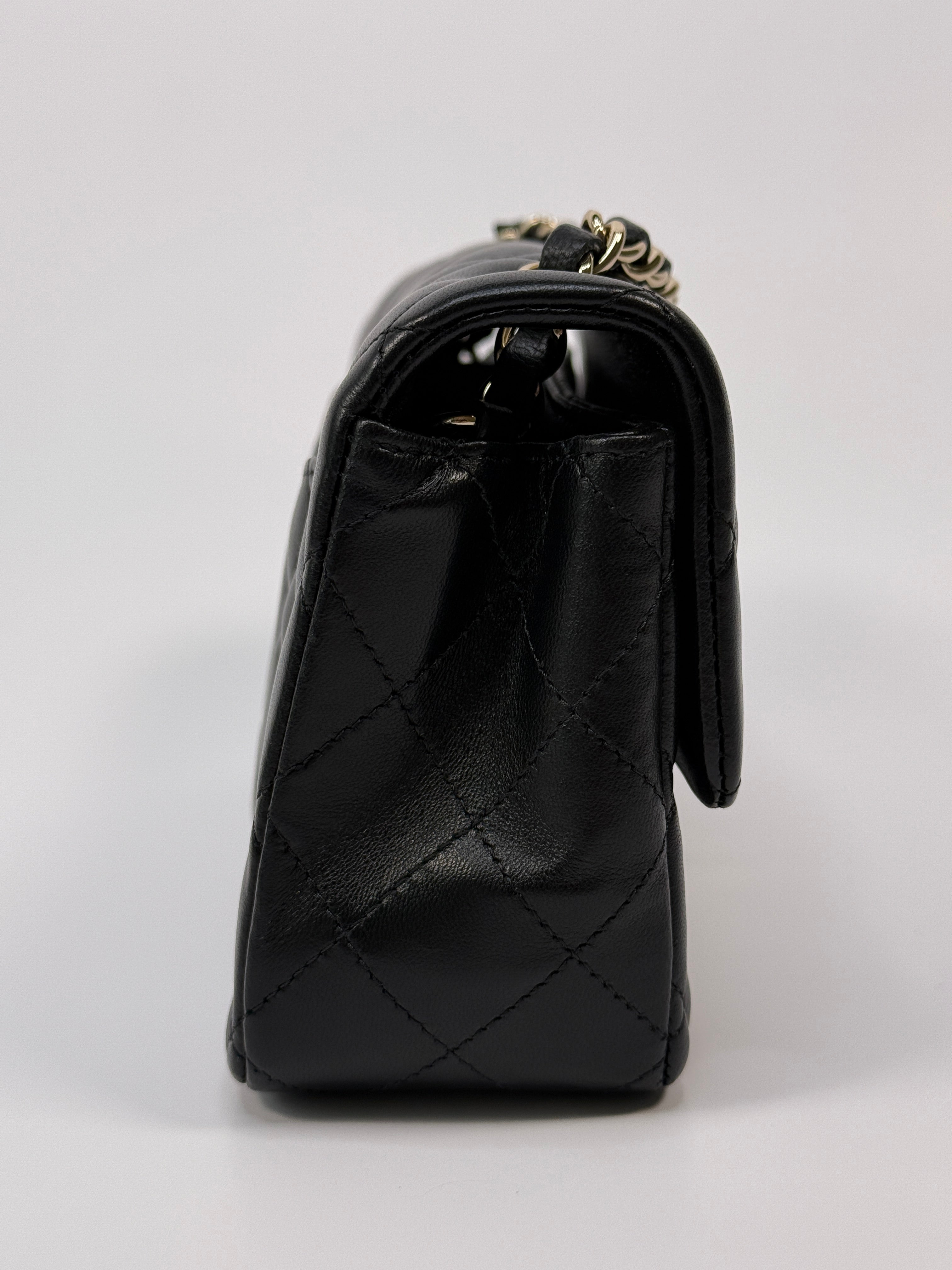 Chanel Mini Rectangle In Black Lambskin Leather With PGHW