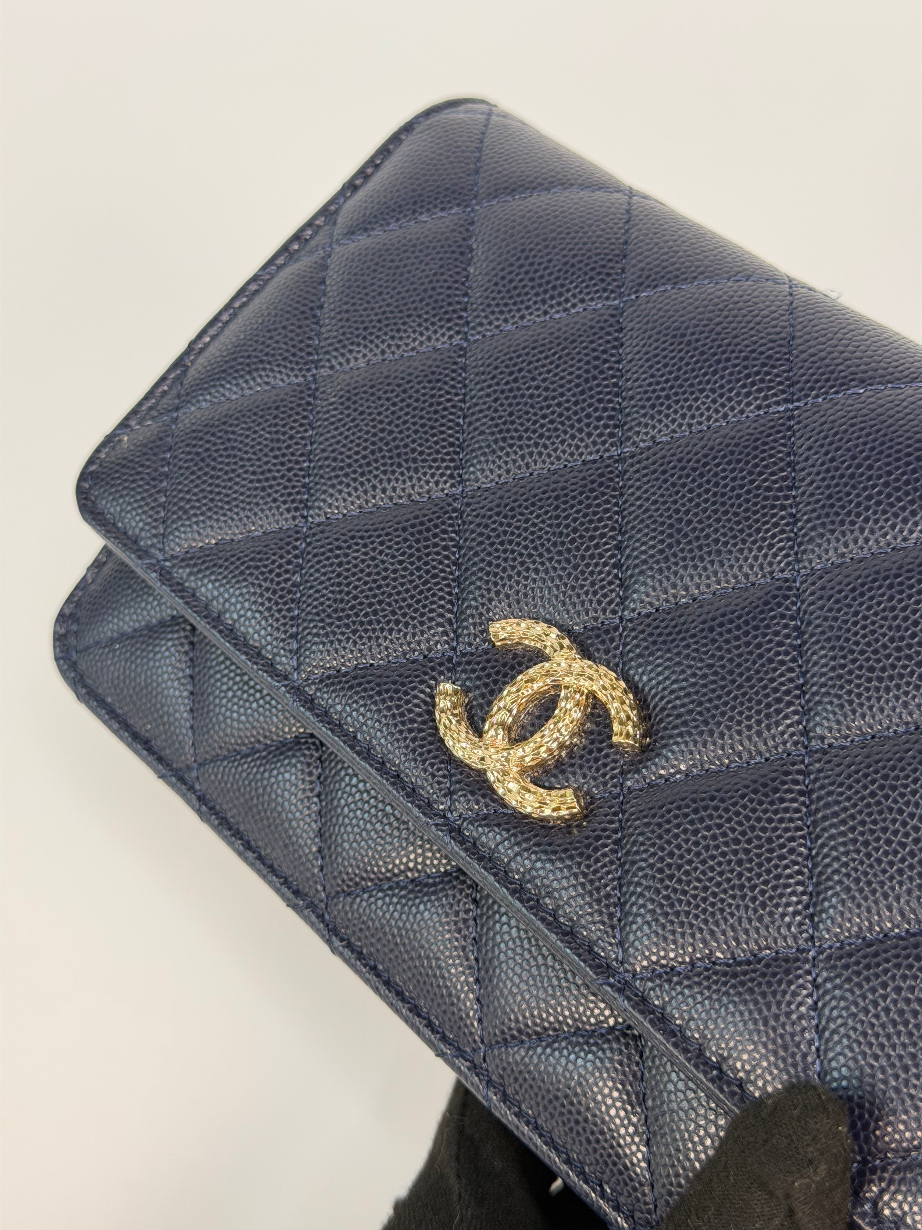 Chanel Wallet On Chain In Navy Caviar With Gold Hardware. Authentic and preloved in excellent condition. 100% guarantee