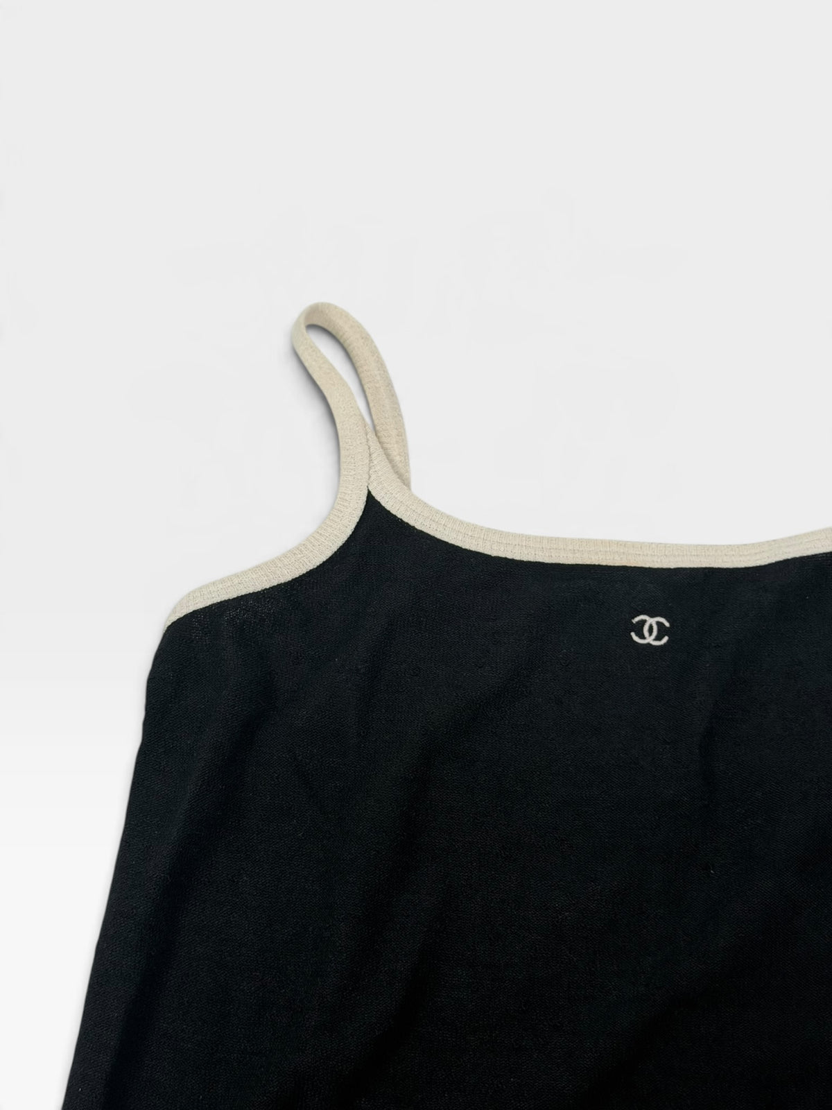 Chanel Logo Camisole In Black & White Knit (Size 36/UK8). 100% authentic and pre loved in excellent condition.
