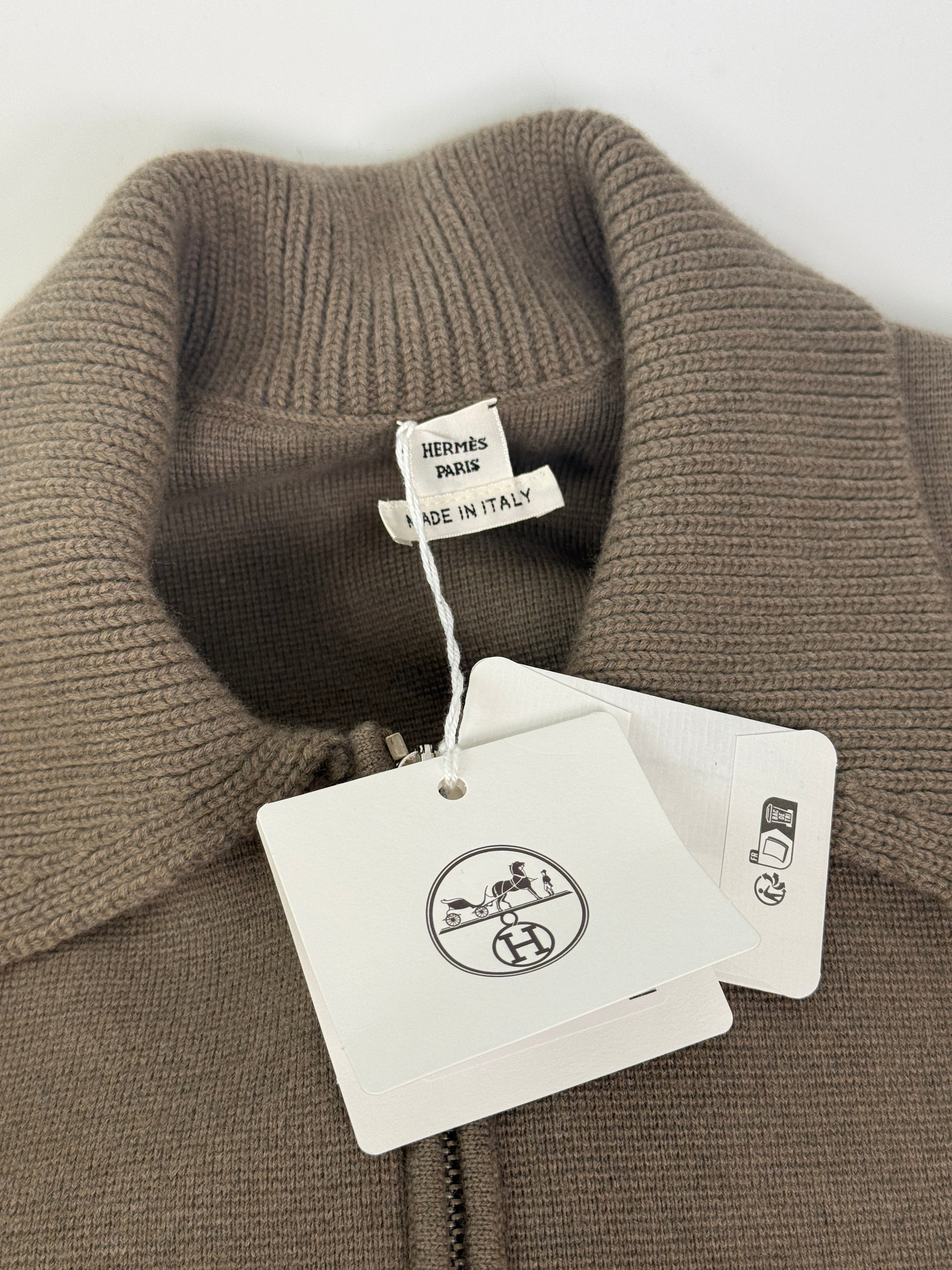 Hermès Knit Zipped Jacket In Gris Etoupe (Size 40/UK12)